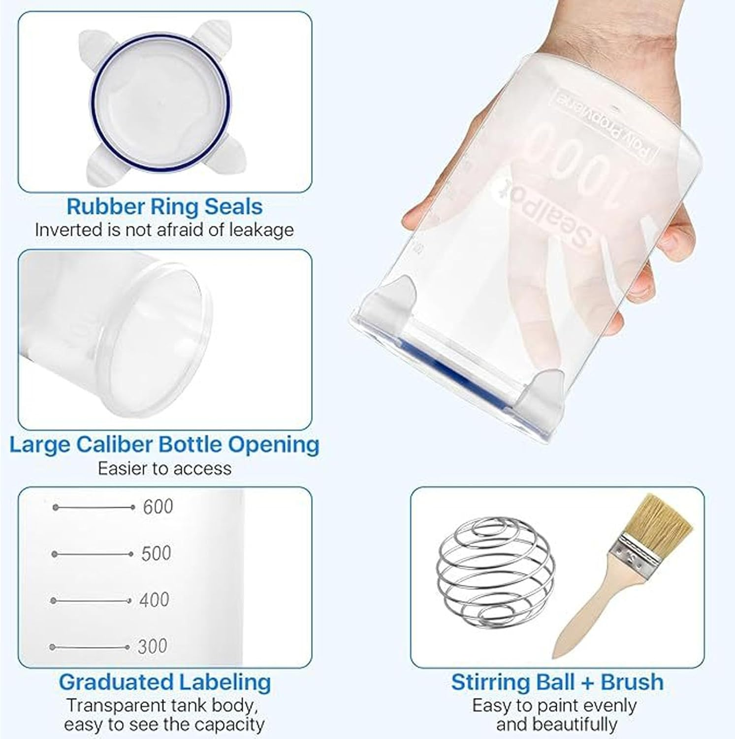 4Pcs No Spill Paint Cups with Lids, 1000Ml Airtight Paint Containers with Mixing Ball & Paint Brush, Clear Paint Storage Jars for Kids, Art, DIY Crafts, Classroom Arts Crafts image number 2