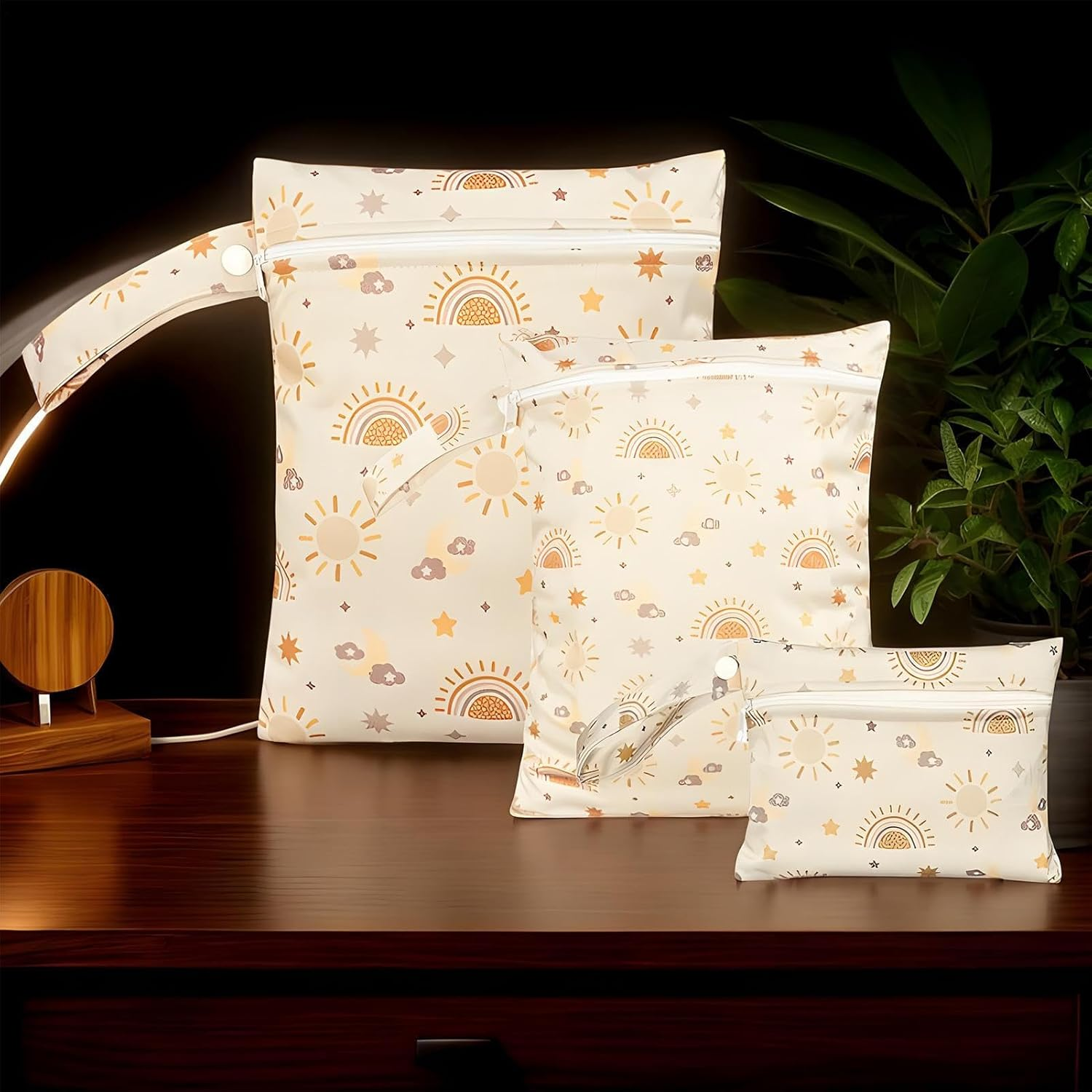 3 Pack Wet Bag, Baby Cloth Diapers Storage Bag, Cloth Diaper Dry Bags Waterproof Reusable, Zipper Style with Hand Strap, for Travel Bags, Beach, Pool, Gym, Wet Clothes, Pacifier, Teething Stick