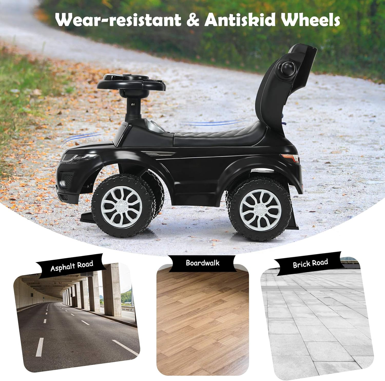 HONEY JOY 3 in 1 Kids Ride on Push Car, Stroller Sliding Walking Car with Horn, Music, Light, under Seat Storage, Push Handle, Armrest Guardrails, Push Cars for Toddlers Boys & Girls Aged 12-36 Months image number 3