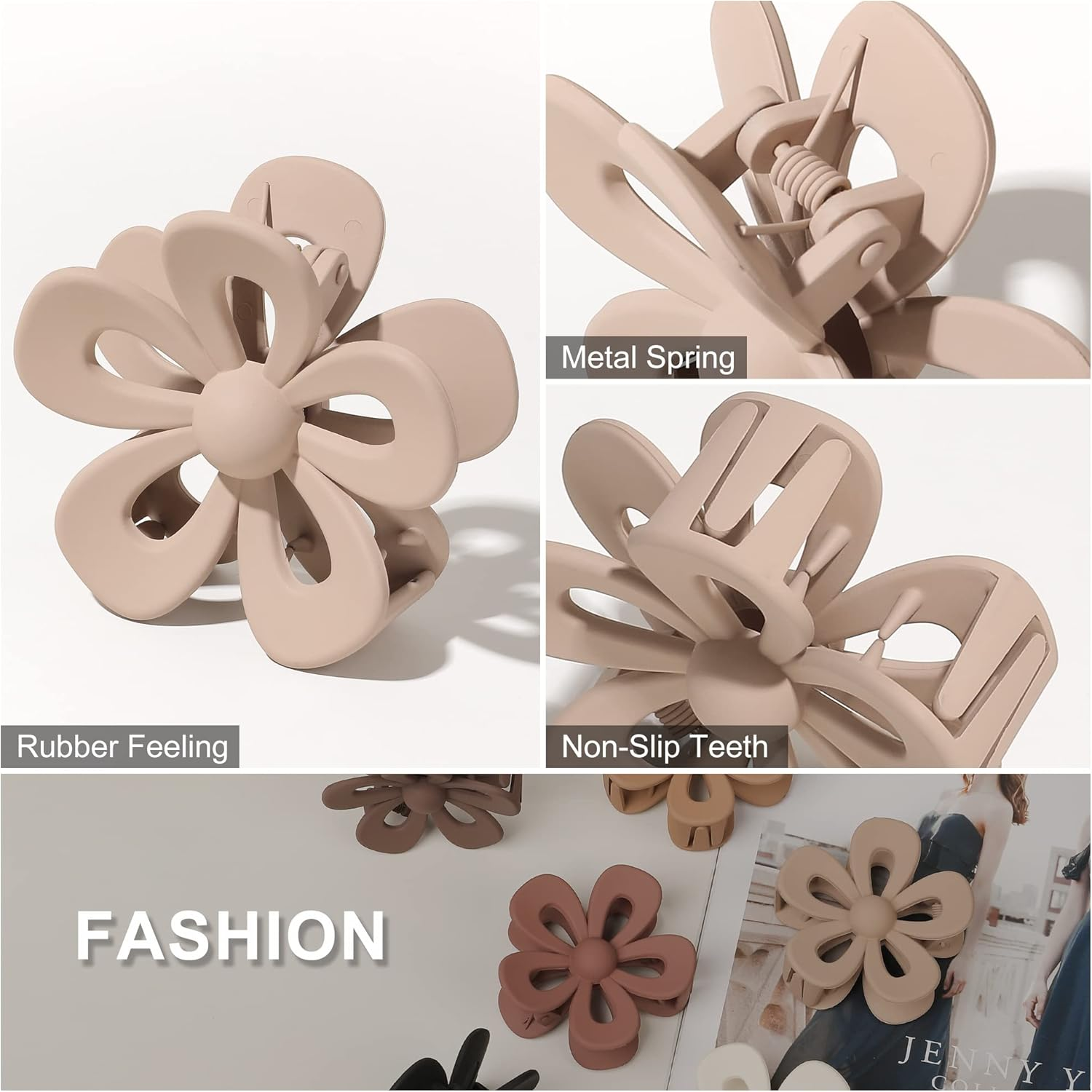 Flower Hair Claw Clip for Women Girls - Cute Matte Flower Non Slip Big Hair Clips for Thick Hair - Strong Hold image number 1