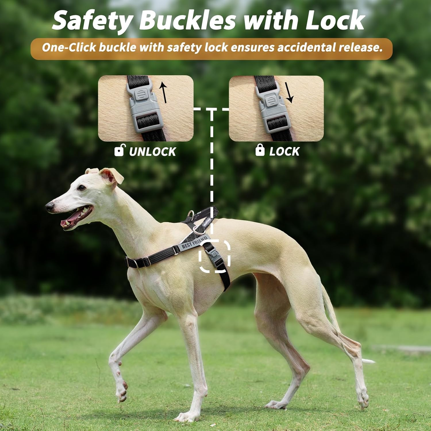 Dog Harness and Lead Set, No Pull Harness for Dogs, anti Pull Harness with Handle and 2 Patches, Reflective Lightweight Pet Harness for Outdoor Training Walking and Running (Black, XS) image number 3