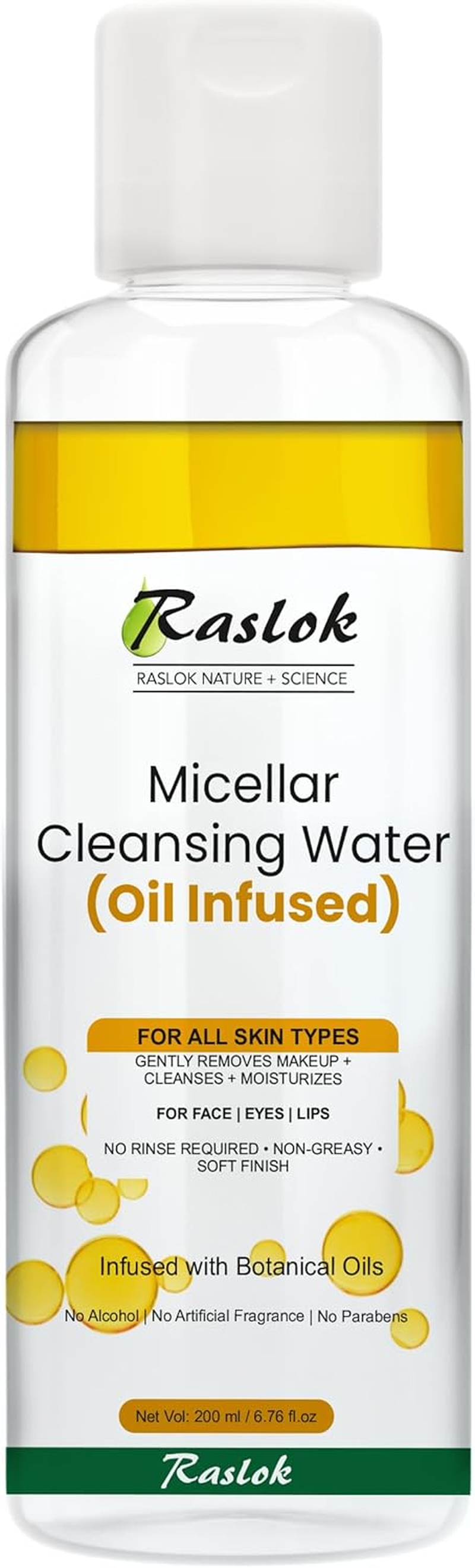 Raslok Micellar Cleansing Water (Oil Infused) &ndash; Gently Removes Makeup, Cleanses & Moisturizes &ndash; for Face, Eyes & Lips &ndash; Alcohol-Free, Paraben-Free &ndash; All Skin Types &ndash; 200Ml / 6.76 Fl.Oz image number 2