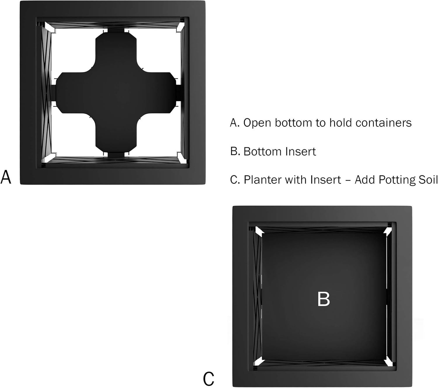 Pure Garden Lattice Design Planter Box &ndash; 14.75-Inch-Square Decorative Outdoor Flower or Plant Pot &ndash; Front Porch, Patio, and Garden Decor (Black) image number 3