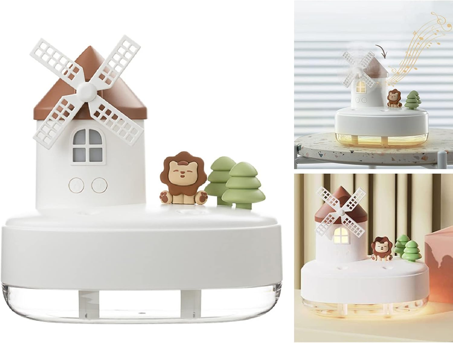 Cute Humidifier, Unique Music Dual Spray Romantic Windmill Shape Low Noise Music Humidifier for Office (White) image number 1