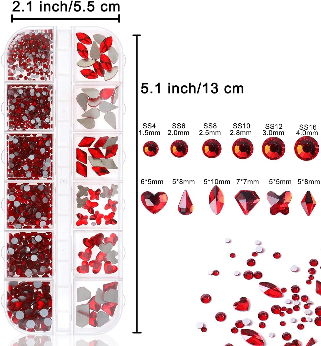 Yatinkim 810Pcs Red Nail Art Rhinestones Set Crafts Eye Face Gems Nail Jewels Manicure Charms Design Makeup Supplies Accessories Shiny Wax Pencil image number 5