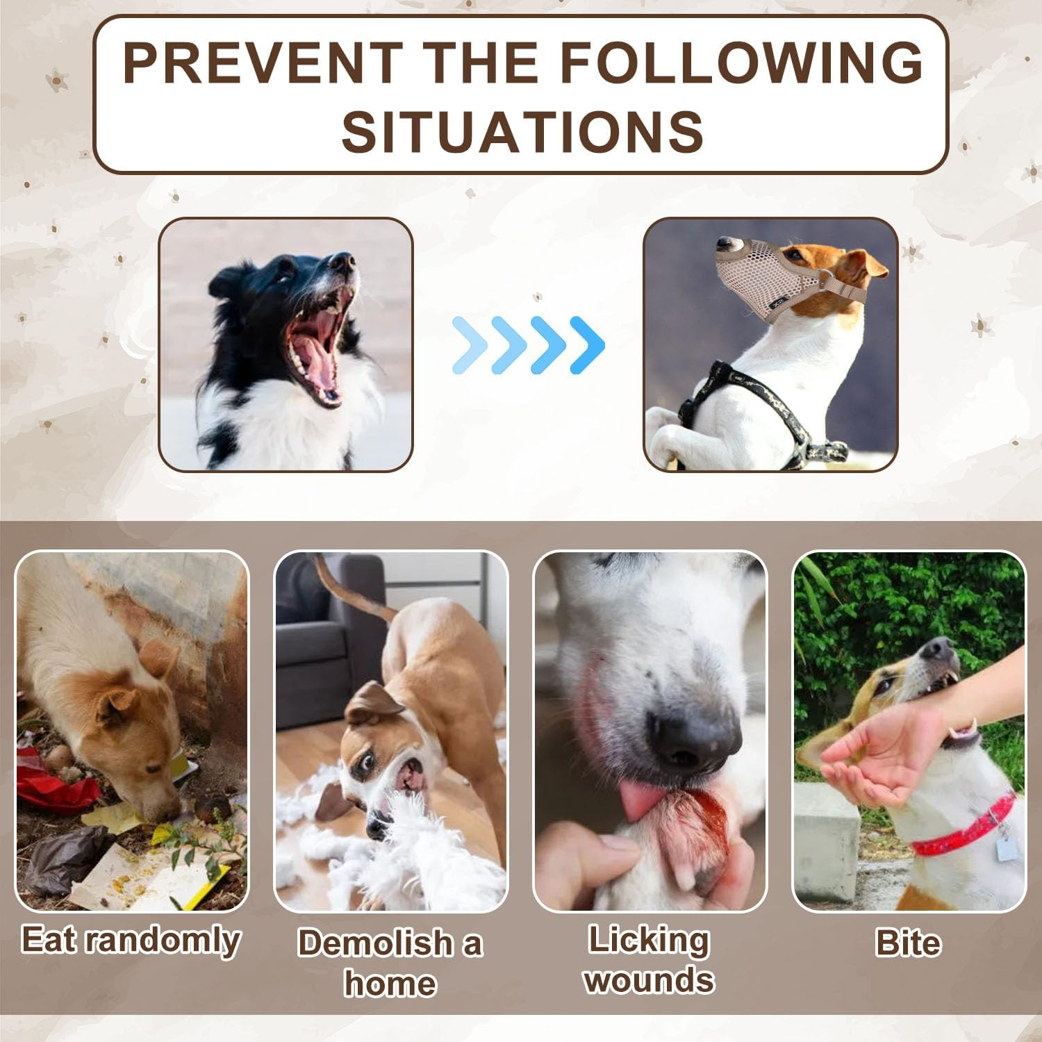 Muzzle for Small Sized Dog, Soft XS Dog Mouth Muzzle anti Biting with Front Opening Design Breathable Dog Muzzle Harness to Stop Chewing Mesh Muzzle Guard for Dogs Pet Gift (Khaki) image number 3