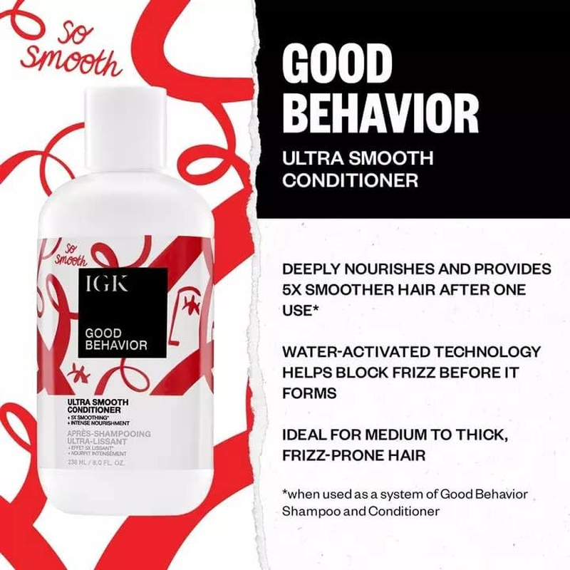 IGK GOOD BEHAVIOR Ultra Smooth Conditioner | Frizz Control + Hydrates + Shine | Vegan + Cruelty Free | 8 Oz image number 4