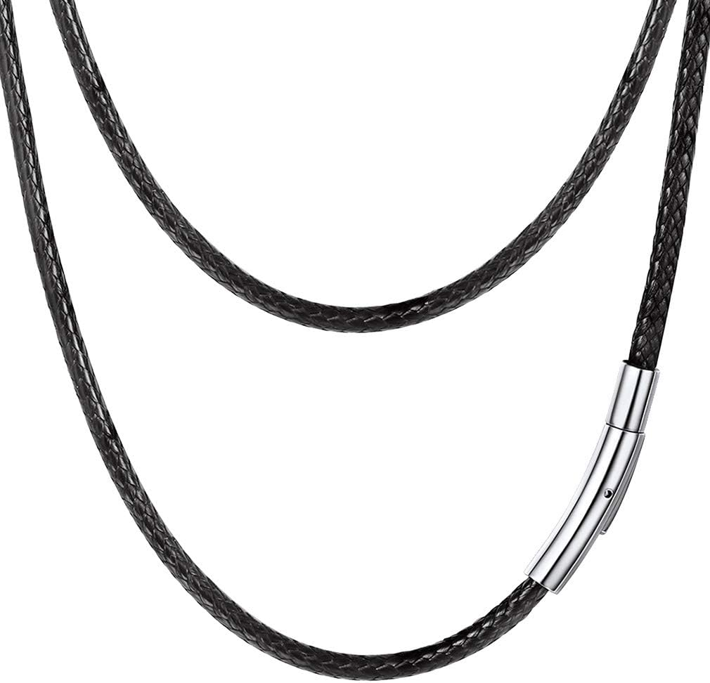 PROSTEEL Black/Brown Waxed Rope Braided Leather Necklace Cord Sturdy Soft Comfortable, 41-76Cm, Stainless Steel Durable Clasp, Come Gift Box