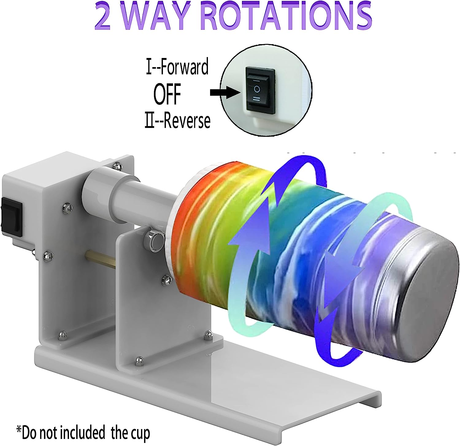 2 Ways Rotation Cup Turner Tumbler for Crafts,Tumbler Turner for DIY Glitter Epoxy, Professional Designed Tumbler Cup Spinner Machine Kit for Starter image number 4