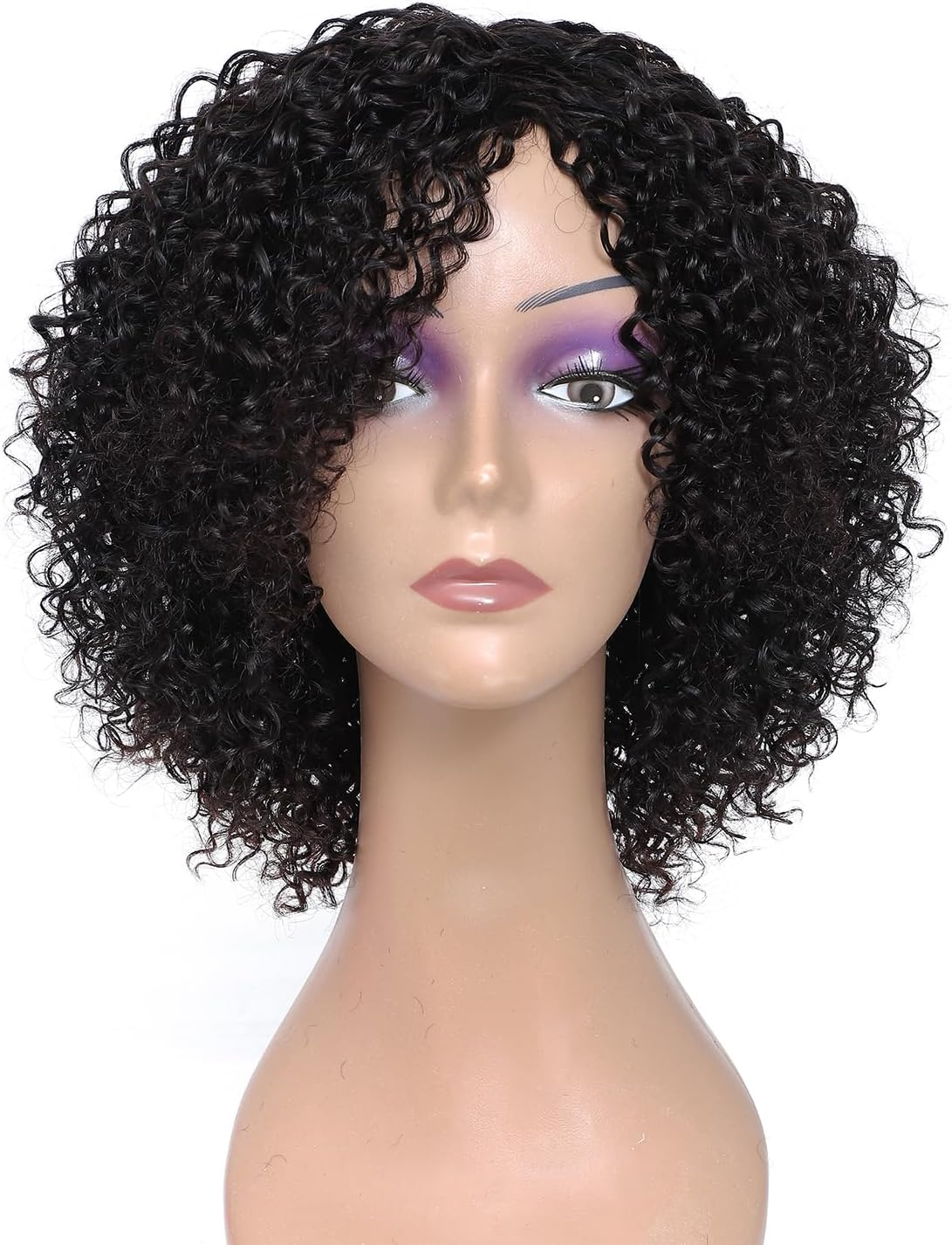 HUA Kinky Curly Short Wigs for Black Women Human Hair Chocolate Brown Mix Medium Auburn Curly Human Hair Wigs for Black Women Glueless 4/30 Color Short Wigs for Women