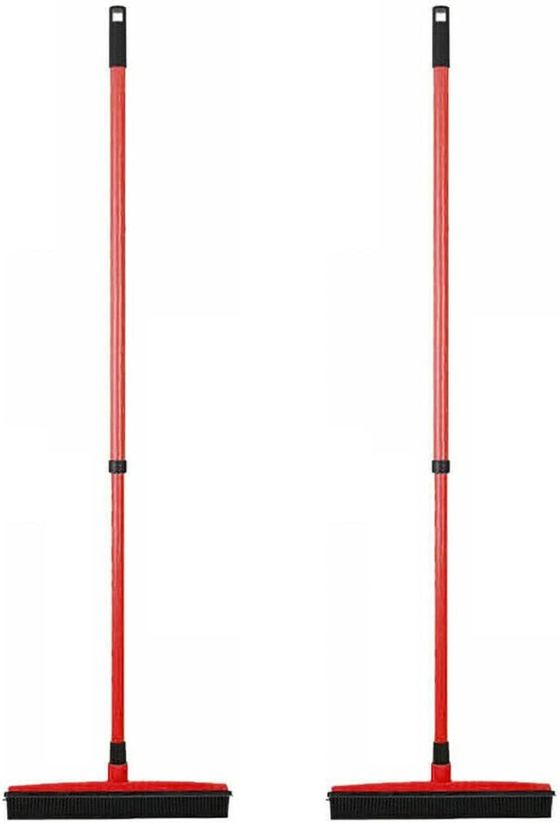 2X Rubber Broom for Dog Cat Pet Hair Car Windows Handle Sweeper Squeegee Floor (Black & Red)