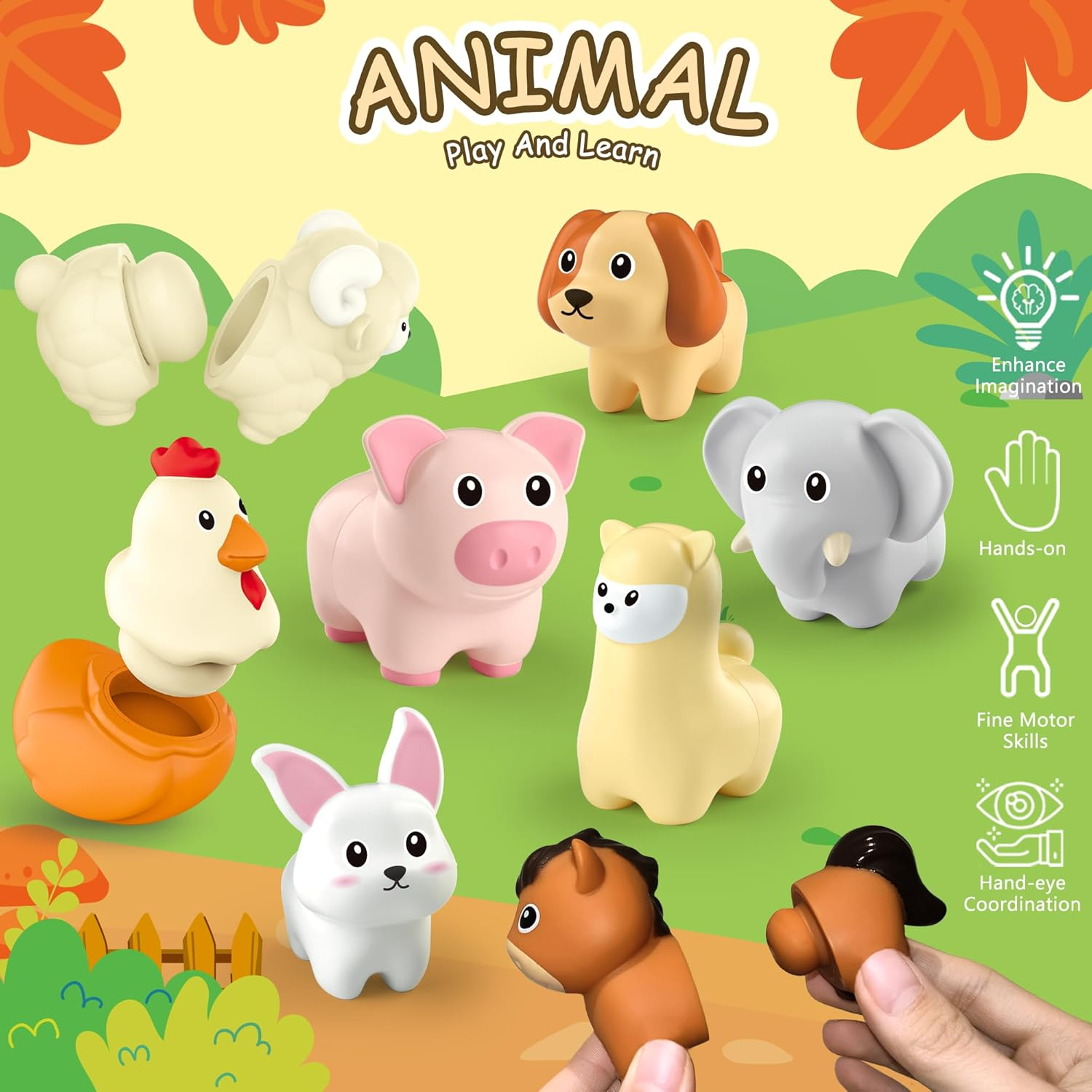 Animal Learning Toys Set for Toddlers 3 4 5 Year Old,10Pcs Montessori Matching Fine Motor Toy with Different Animal Figures, Christmas Birthday Toys for Baby Boys & Girls 4 5 6 7 8 Years Old image number 4