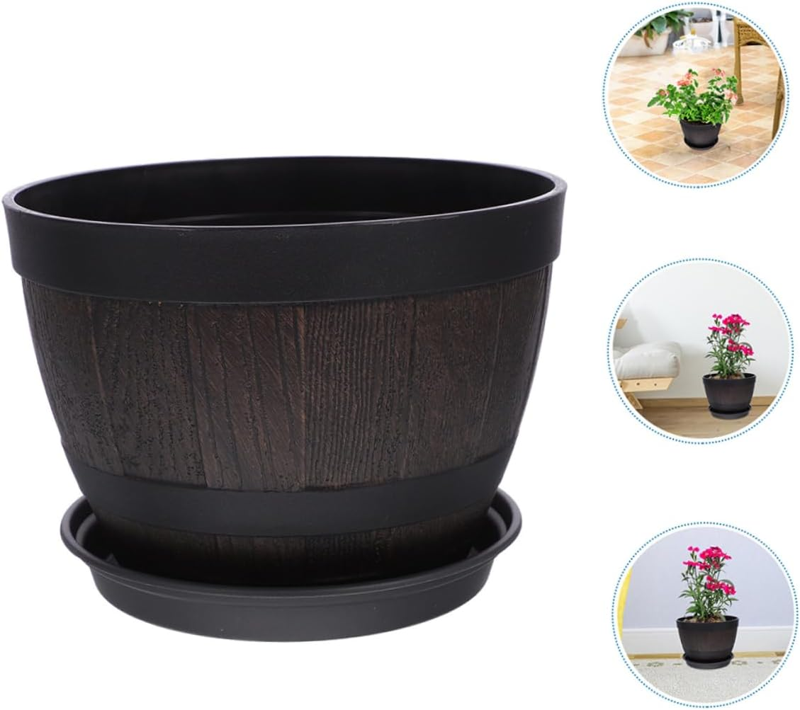 Small Barrel Planter Pot Multi-Functional Herb Planter Sturdy Plastic Flower Pot for Garden Home Office