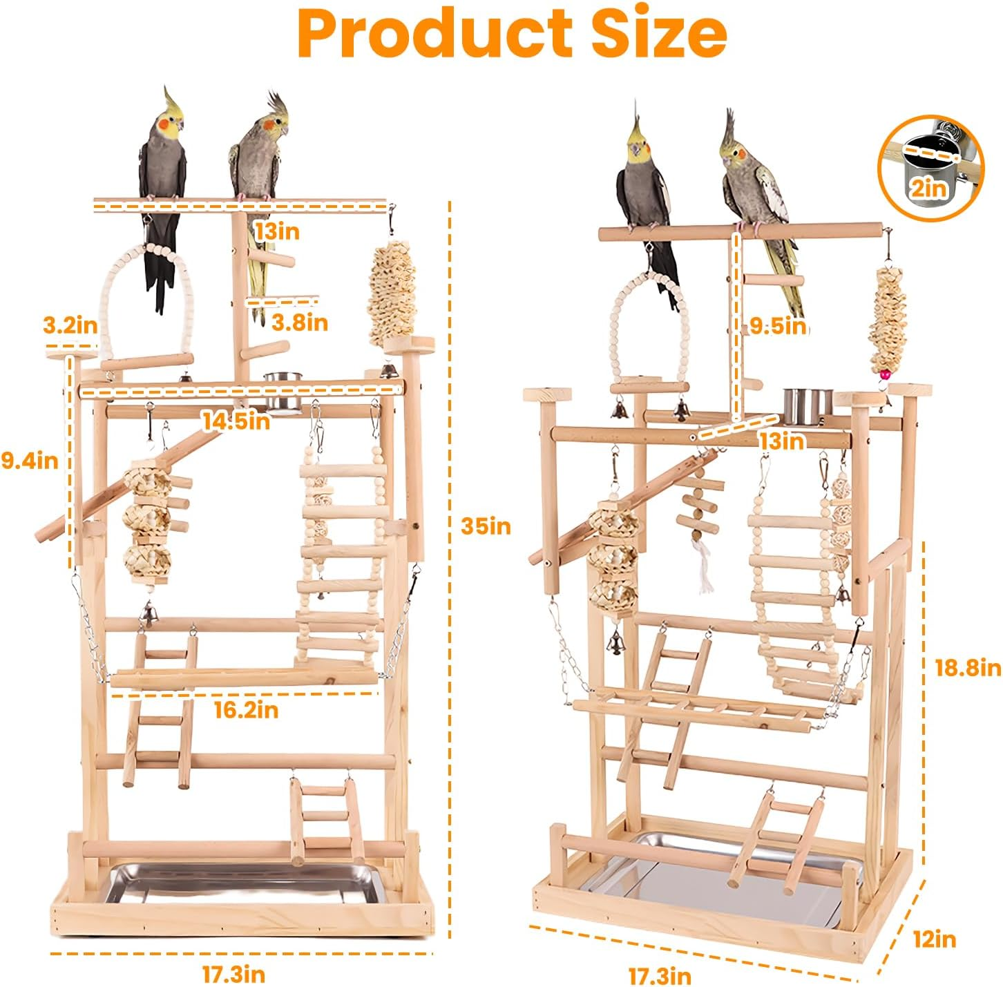 Uandhome Bird Playground,4 Tier Parrots Playstand for Small to Medium Birds, Perch Stand with 3 Ladders Playgym with Rope Perch, Swings Feeder Cups Bird Cage Accessories for Conure Cockatiel Lovebirds image number 6