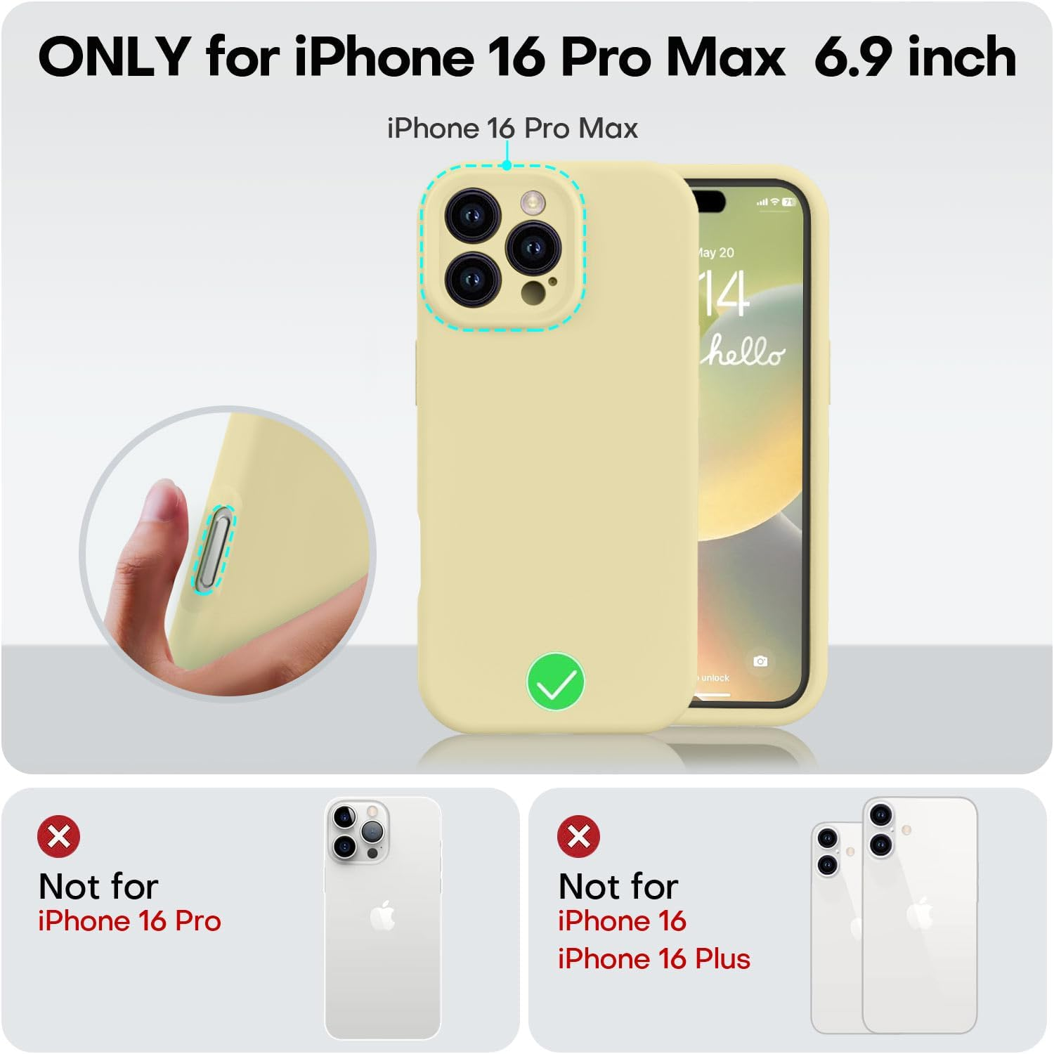 Vooii Compatible with Iphone 16 Pro Max Case, Liquid Silicone Upgrade [Camera Protection] [Soft Anti-Scratch Microfiber Lining] Shockproof Phone Case for Iphone 16 Pro Max 6.9 Inch - Creamy Yellow - Blue image number 7