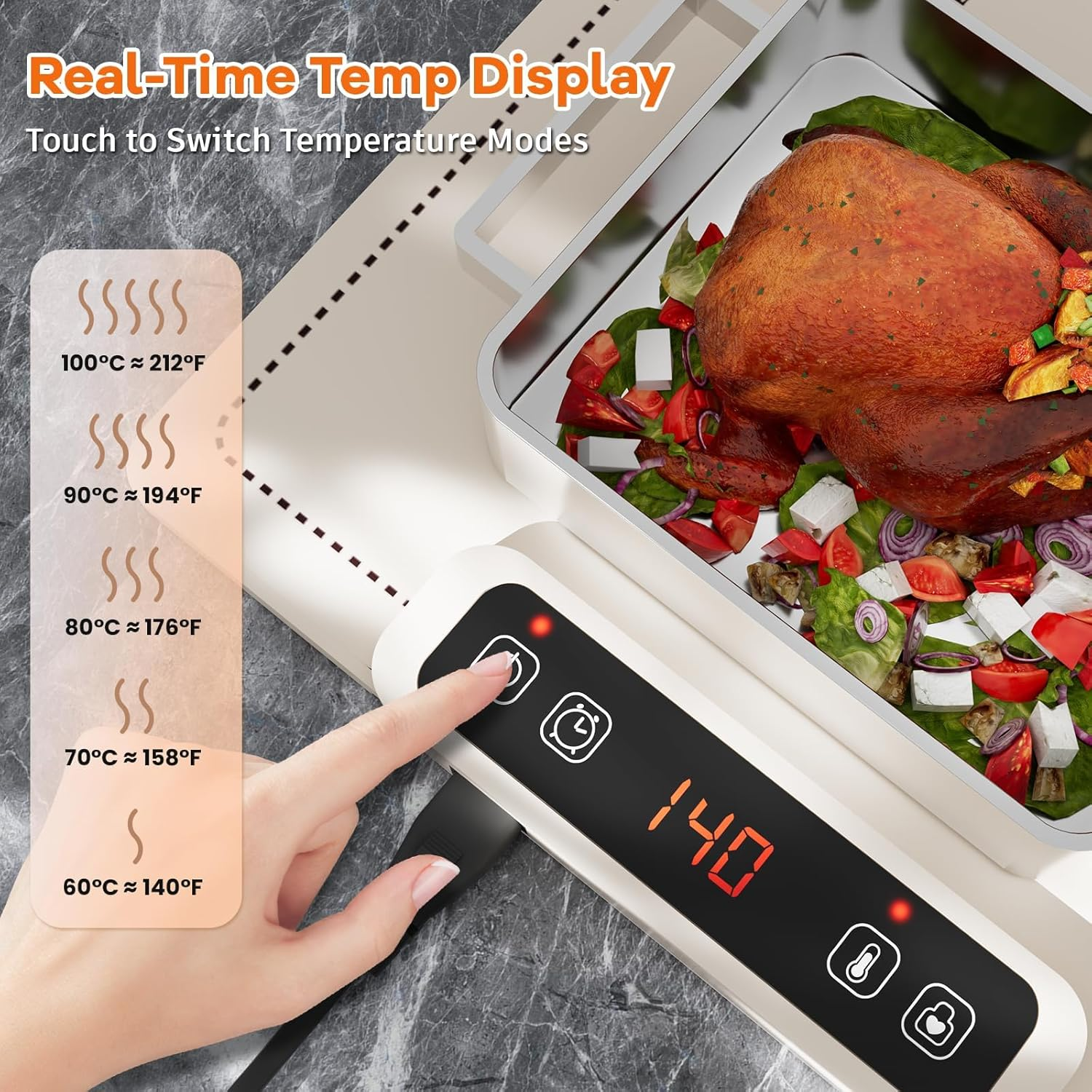 Kisfam Food Warming Mat for Food, Electric Real-Time Temp Display Food Warmers for Parties, Buffets, Gatherings, 5 Temp Levels, Timer, Auto Shut-Off Portable Food Warmer