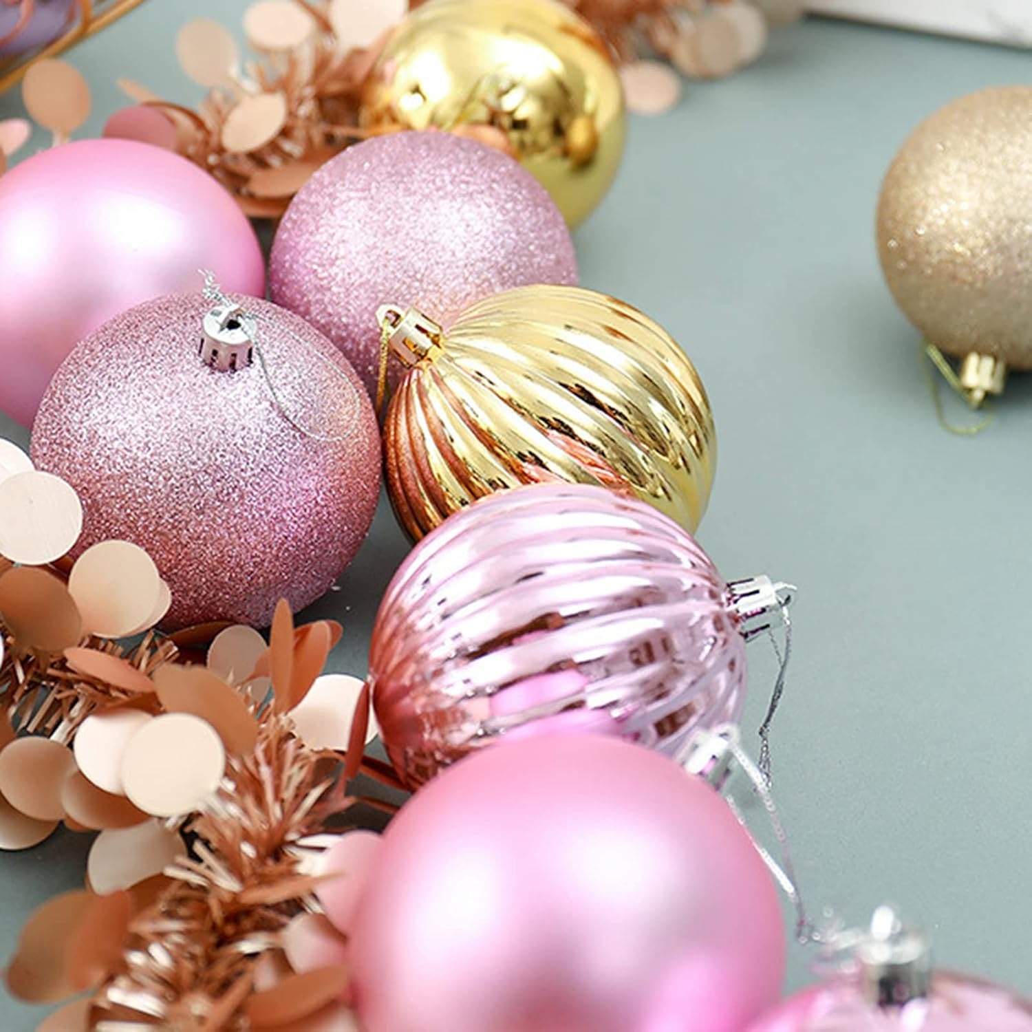 Christmas Tree Baubles Teal Ball Onaments Shatterproof Hanging Decorations 24Pcs image number 4