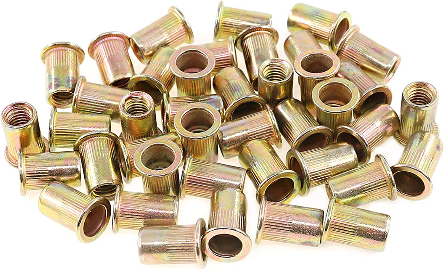 Keadic 100Pcs M8 Metric Zinc Plated Carbon Steel Rivet Nut Flat Head Threaded Insert Nutsert Kit (M8) image number 4