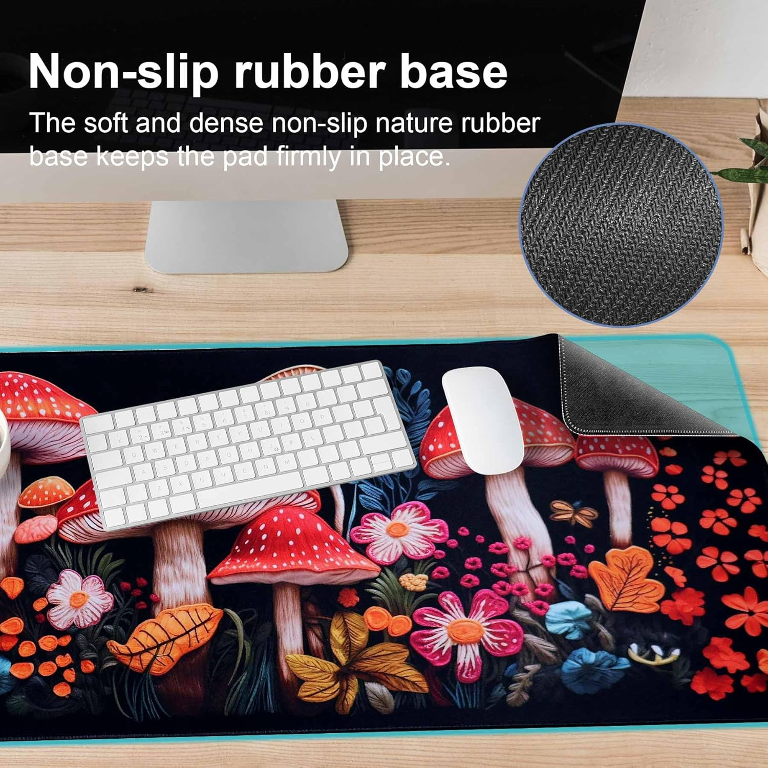DAWNTREES Desk Mat,Mouse Pad Gaming Keyboard Pad,80X30Cm, Topographic Desk Pad Black and White Mouse Mat for Keyboard with Anti-Slip Rubber Base.&hellip; (90X40Cm, Mushroom) image number 2