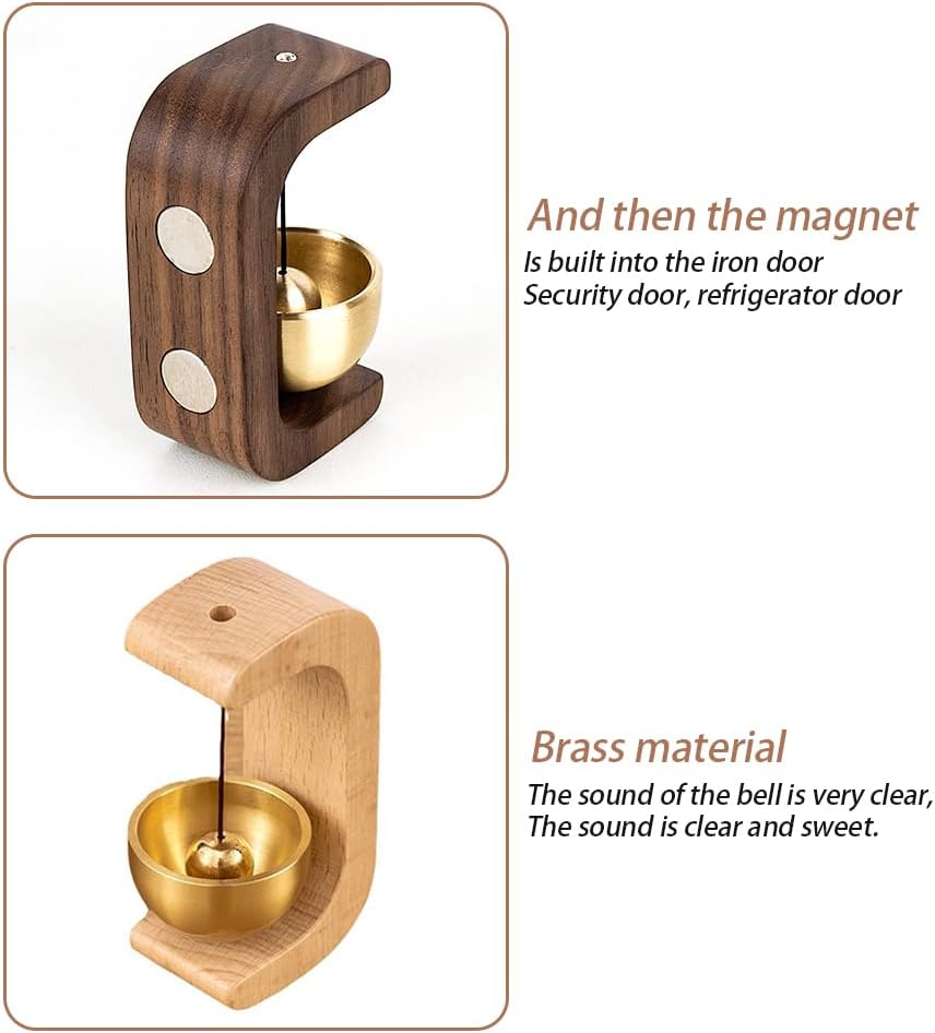 2PCS Shopkeeper Bell, Magnetic Wood Doorbell Wind Chime for Entrance, Easy Install with Golden Brass Bell, Compact Wood Style Bass Cute Reminder for Store Wardrobe Fridge image number 1