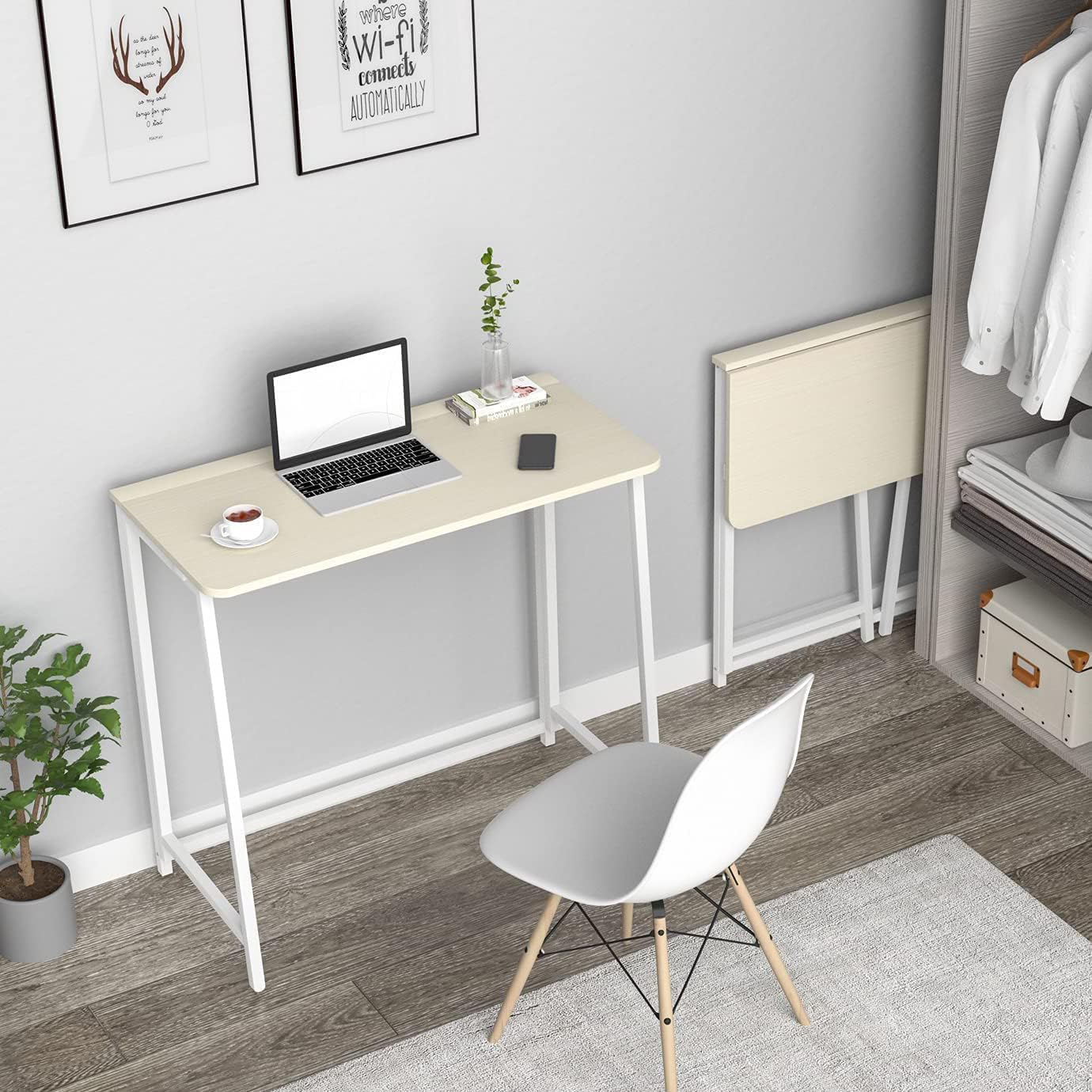 Folding Desk, Foldable Desk 80Cm for Small Spaces, Space Saving Computer Table Writing Workstation for Home Office, Easy Assembly (Oak, 80 X 40 CM)