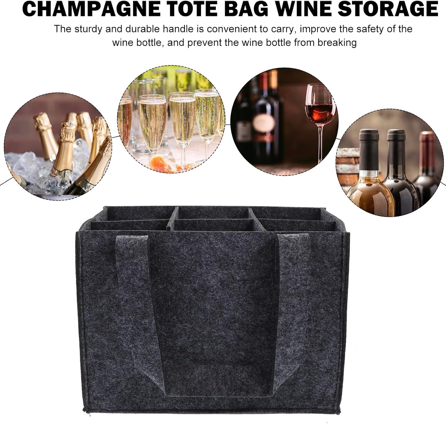 Cabilock Canvas Tote Bottle Tote Wine Bottle Bag 6- Slot Felt Wine Carrier Tote Beverage Holder with Handle for Wedding Birthday Dinner Party Favors (Grey) Wine Bag Wine Bags image number 2