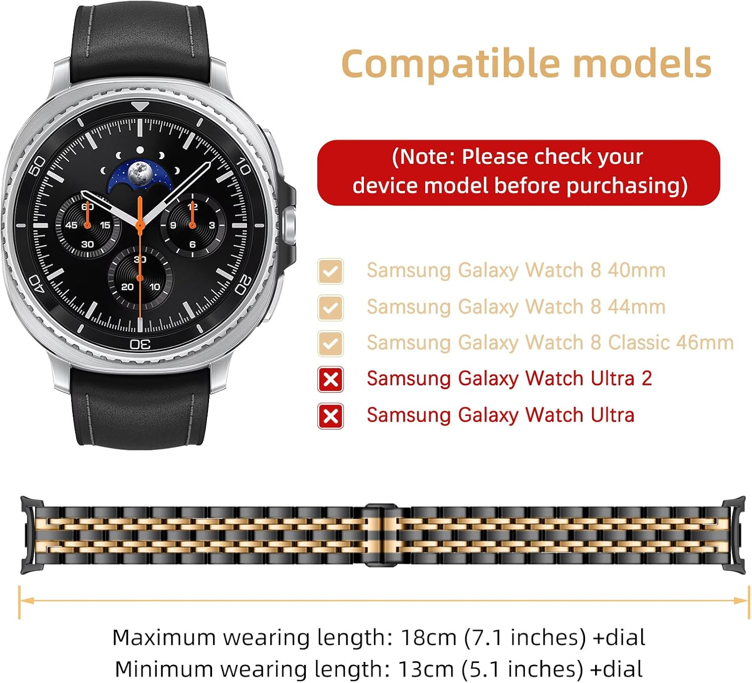 Hinnwer Strap for Samsung Galaxy Watch 8 40 Mm 44 Mm/8 Classic 46 Mm, Replacement Wristbands Stainless Steel Metal Replacement Bracelets Adjustable Bracelet for Samsung Galaxy Watch 8 Classic 46 Mm - Black image number 6