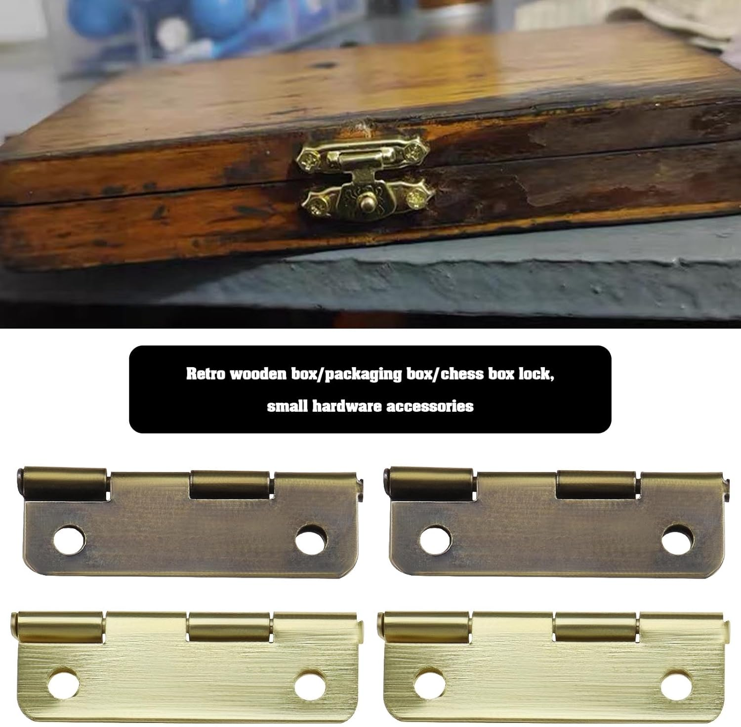 Emagtech 36Pcs Antique Bronze Hasp Latches Mini Hinges with Screws Mini Cabinet Latch Hasps Decorative Accessories for Jewelry Box Gift Box Doll House image number 3