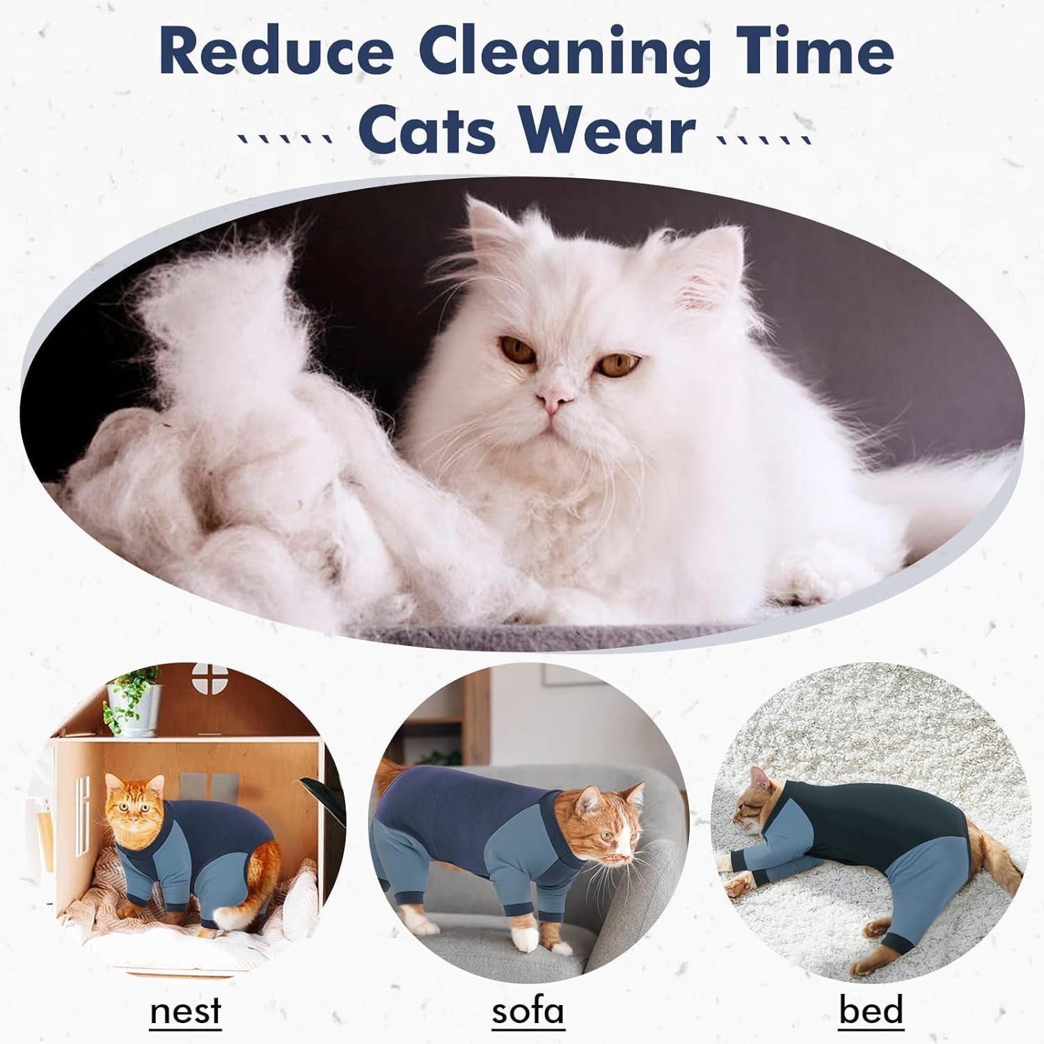 DENTRUN Cat Recovery Suit, Kitten Hair Sticky Onesie, Surgical Cone Alternative Shirts for Female Male Cat Recovery after Surgery, Cat Hair Spreading Prevent Clothes Pajama Apparel for Cats Only image number 1