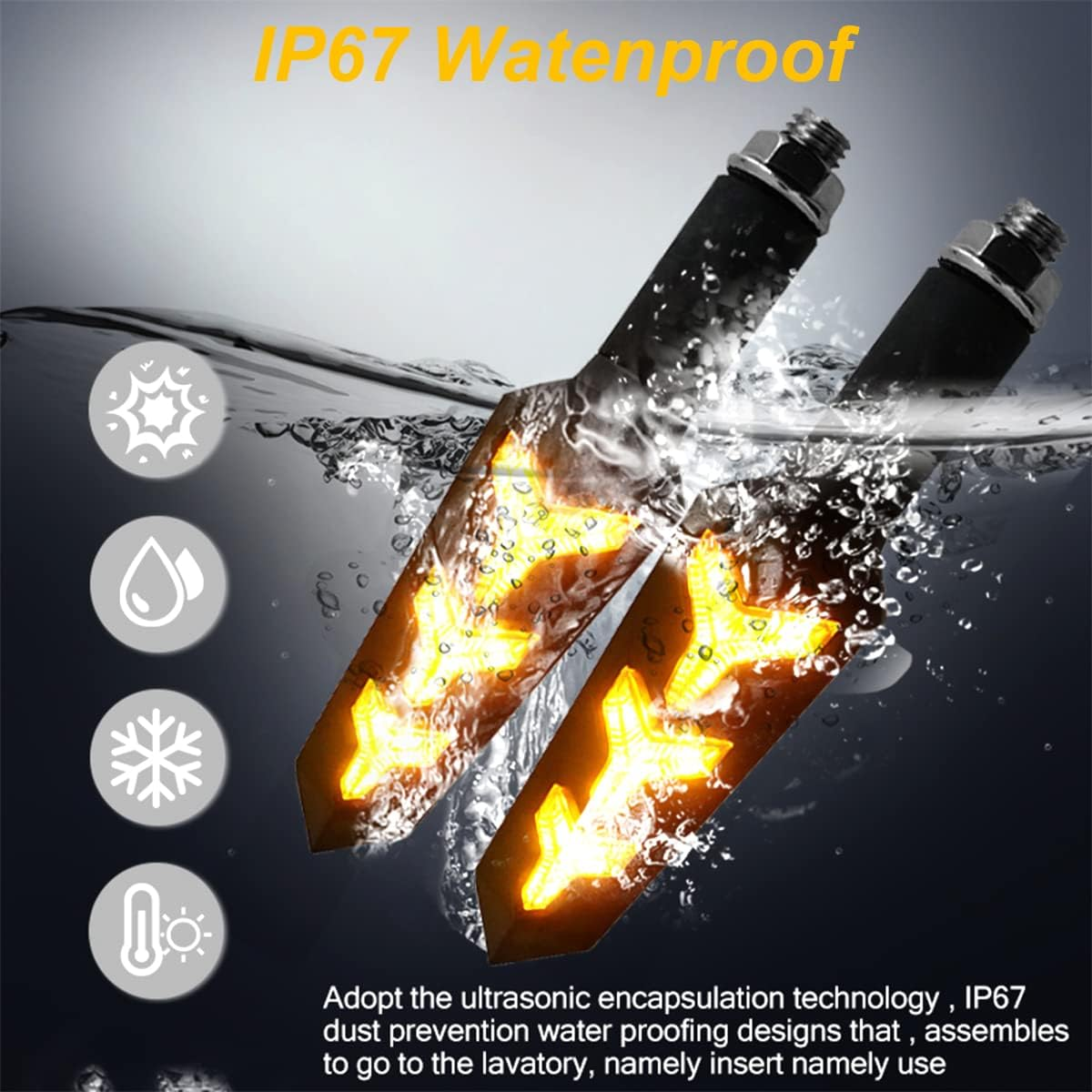 4PCS Motorcycle Indicator Lights, 12V Super Bright Flowing Turn Signal Brake Daytime Running Light, Universal for Motorbike Scooter Quad Cruiser Harley Yamaha Suzuki off Road (Black) - Black/Yellow image number 5