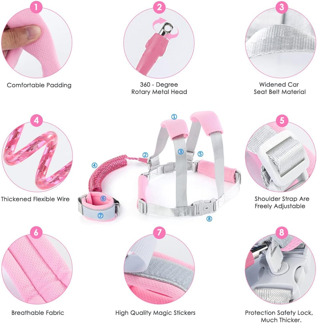 Yuehuam Toddler Leash & Harness for Girls Child Safety Wristband Leash anti Lost Wrist Link for Toddlers Reflective Kid Harness with Leash Walking Leash with Lock