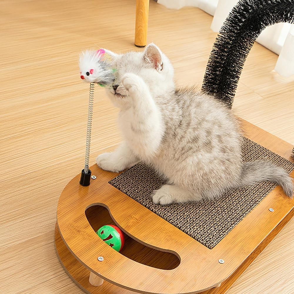 MUSONG Cat Scratching Post and Toy Set &ndash; Corrugated Paper Cat Scratch Pad, Indoor Cat Scratcher Tower with Ball and Toys, Carpet Scratch Pad & Self-Grooming Massager for Cats image number 6