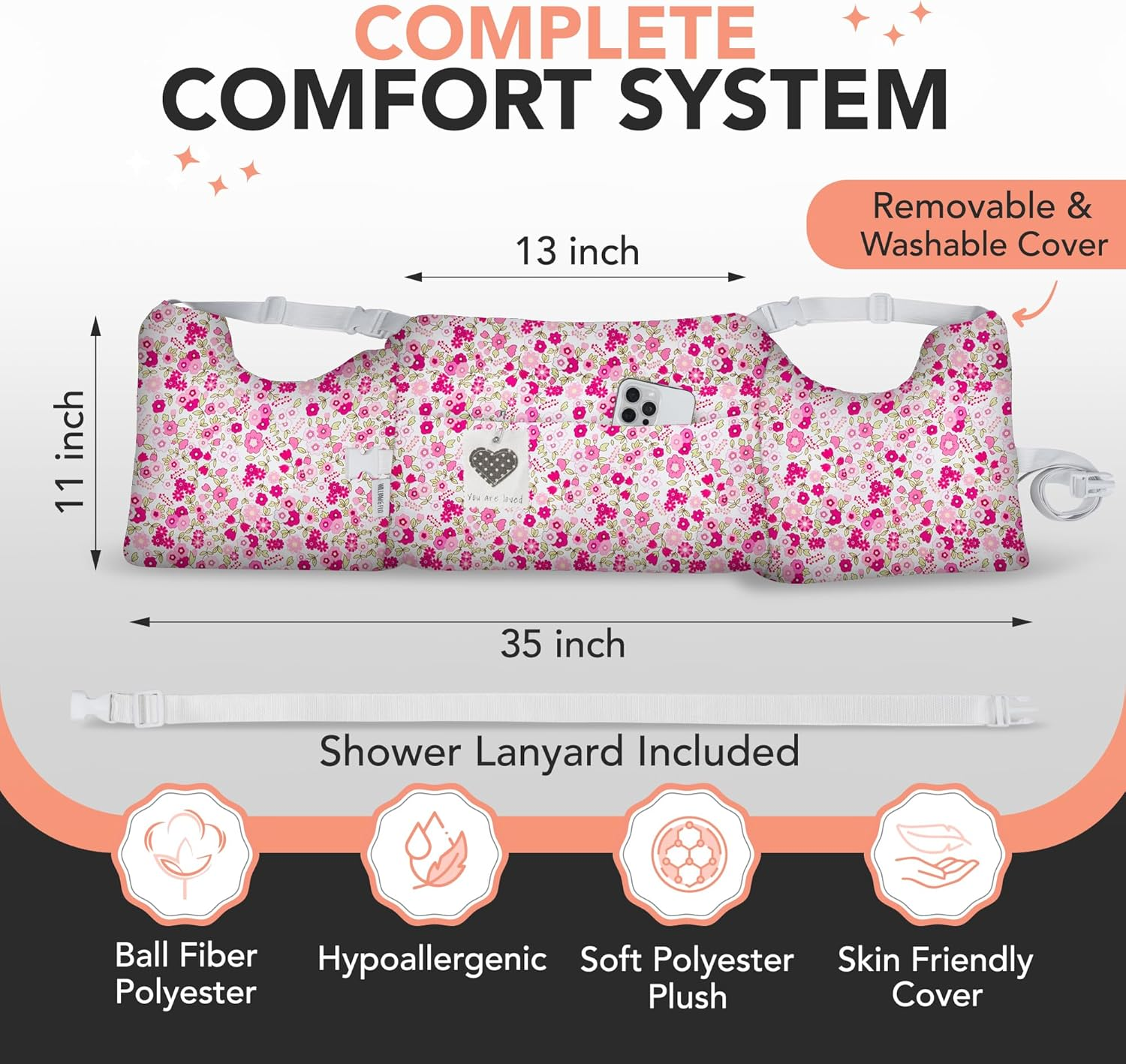 W&F HOME Mastectomy Pillow, Mastectomy Recovery Supplies, Post Mastectomy&rsquo;S Must Haves, Breast Reduction Recovery Supplies, Open Heart Surgery Pillows, Breast Pillows for Sleeping - Pink Flower