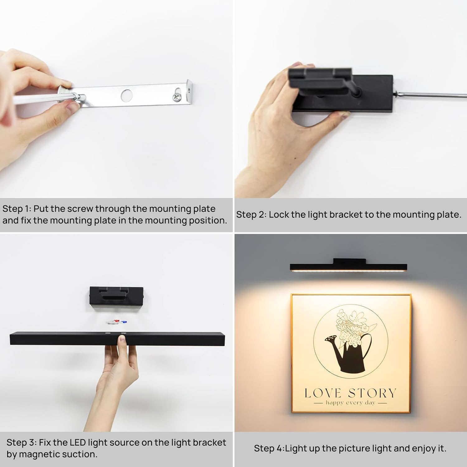 PESUTEN Picture Light Battery Operated, 16In Wireless Art Light for Paintings 3CCT Dimmable Recharging Battery Picture Light with Remote Control for Gallery Dartboard Art Bedroom Bathroom - 2Pcs Gold image number 7