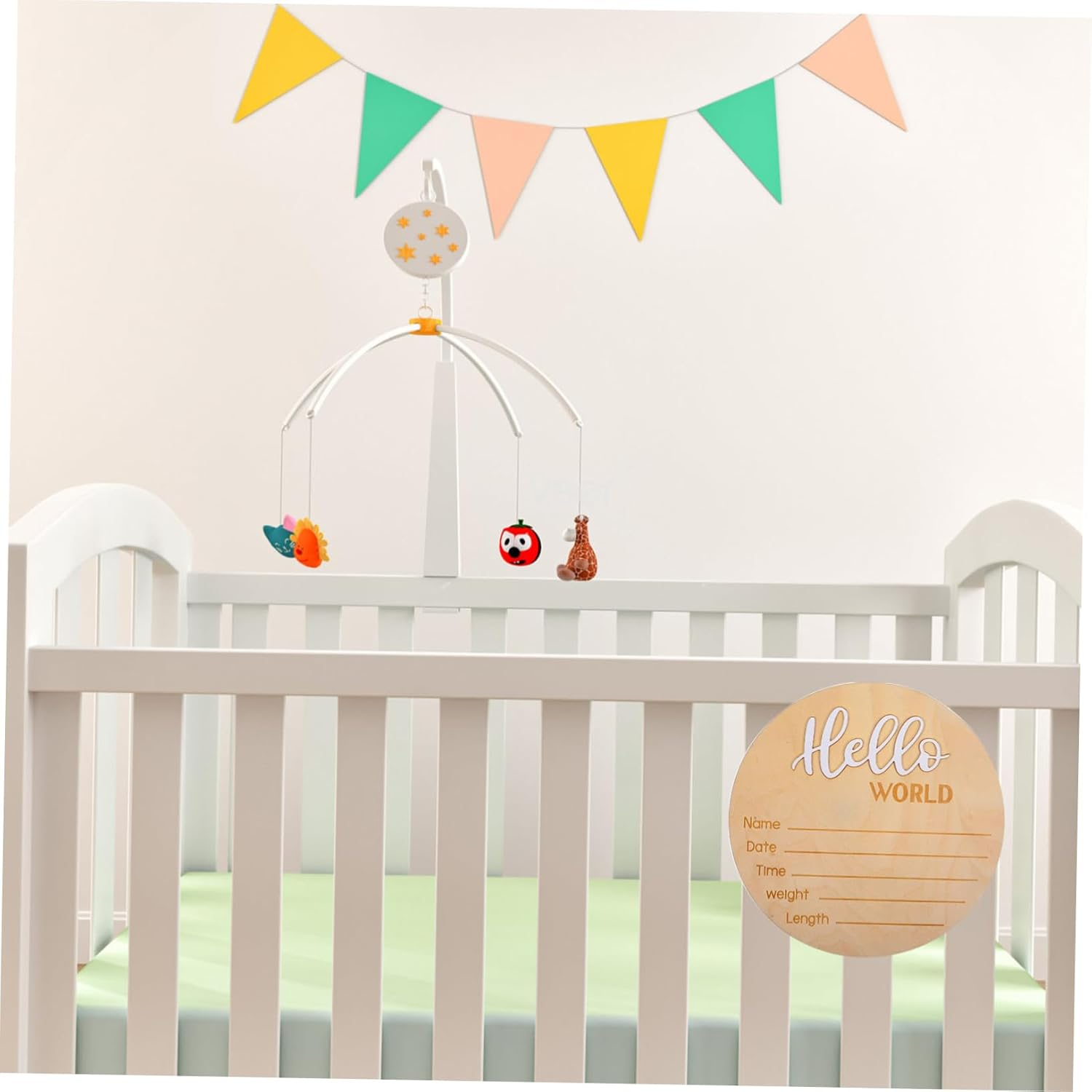 HANABASS Wooden Newborn Name Birth Announcement Sign Baby Photography Prop round Hospital Infant Announcement Display image number 5