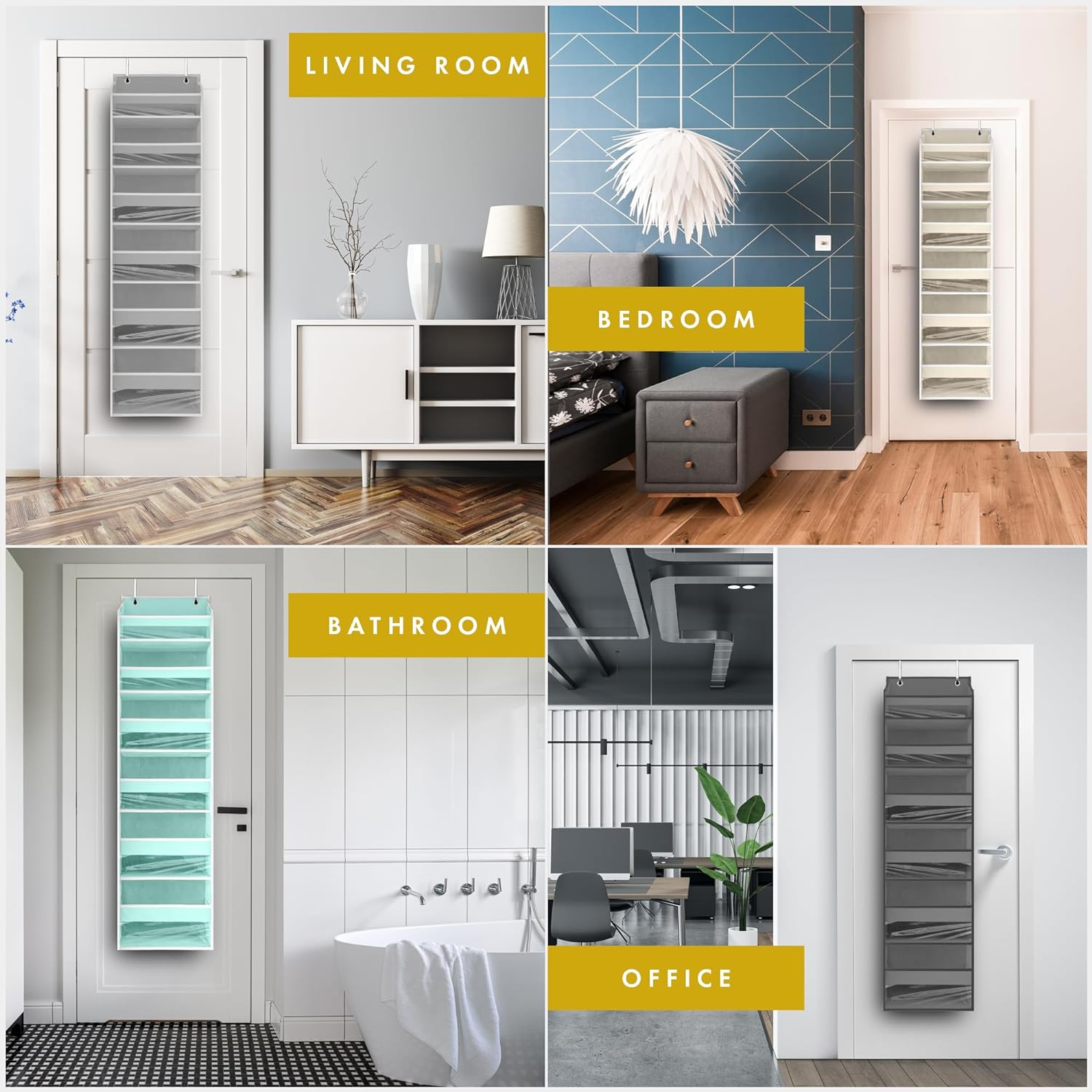 HOMELUX THEORY 1 PC Heavy Duty over the Door Organizer 55X14X6.7, 6 Large Front & 12 Side Pockets, Hanging Storage Closet Door Organizer for Bedroom, Bathroom and Baby Nursery Storage (Ivory) image number 5