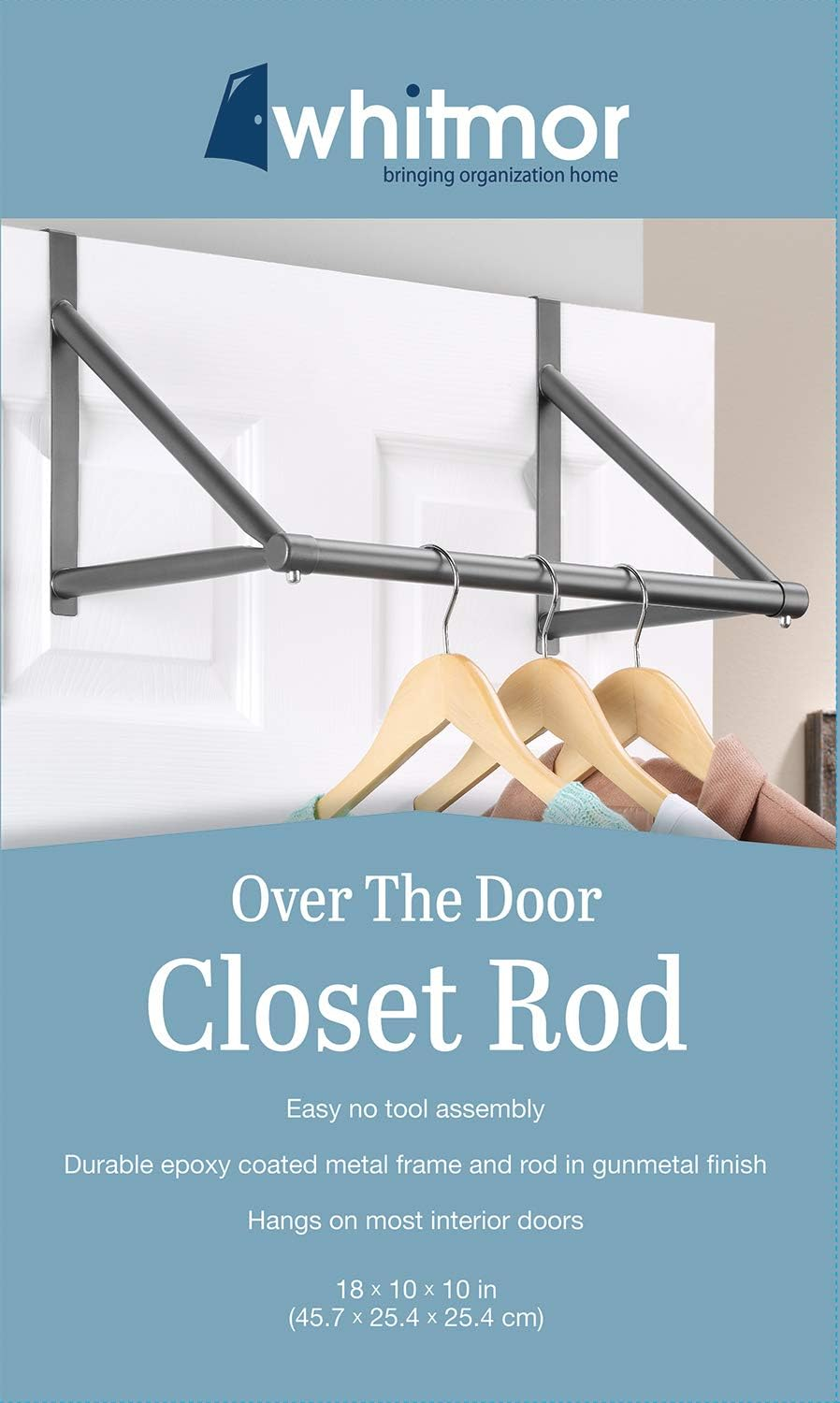 Whitmor over the Door Closet Rod-Gunmetal - Gunmetal image number 5
