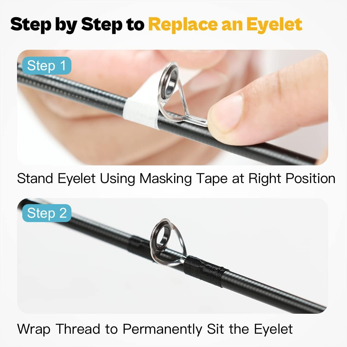 OJY&DOIIIY Fishing Rod Repair Kit, All-In-One Supplies for Fishing Pole Eyelets Replacement with Rod Guides,Epoxy Glue,Wrapping Thread and Tape - Casting+Inserts image number 2