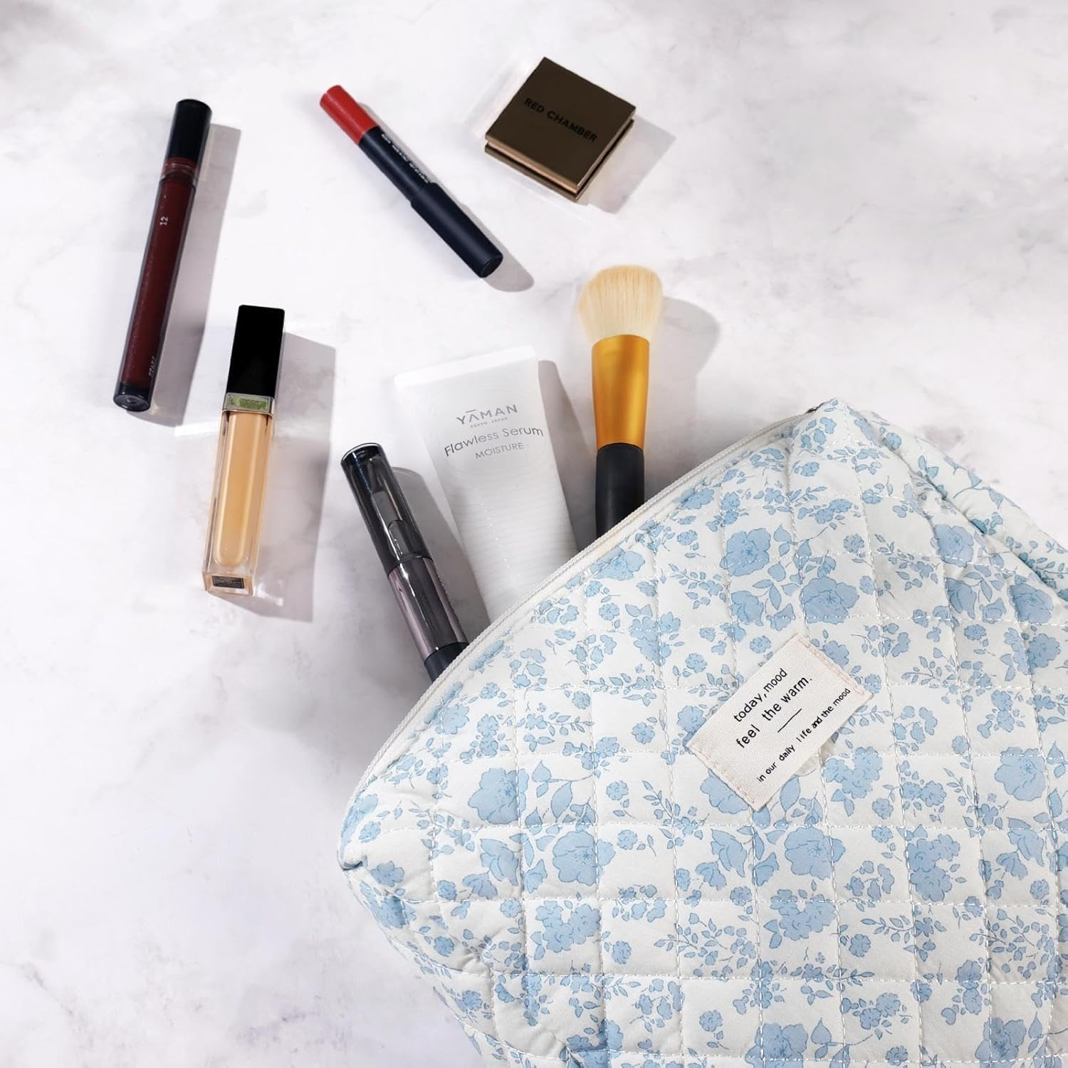 3 Pcs Cotton Quilted Makeup Bag Set,Floral Makeup Bag,Cute Makeup Bag,Travel Makeup Bag,Large Toiletry Cosmetic Bag Makeup Bag Organizer for Women Girls image number 4