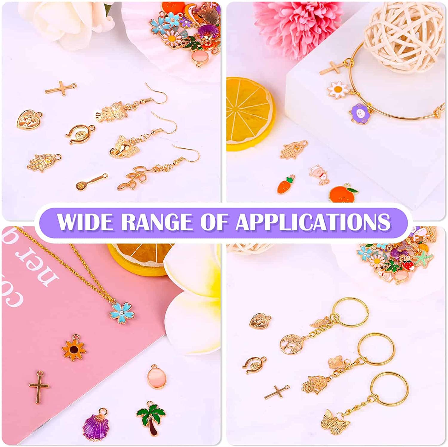 Acejoz 300Pcs Charms for Jewelry Making, Wholesale Bulk Assorted Gold-Plated Enamel Charms Earring Charms for DIY Necklace Bracelet Jewelry Making and Crafting - Enamel Color image number 2