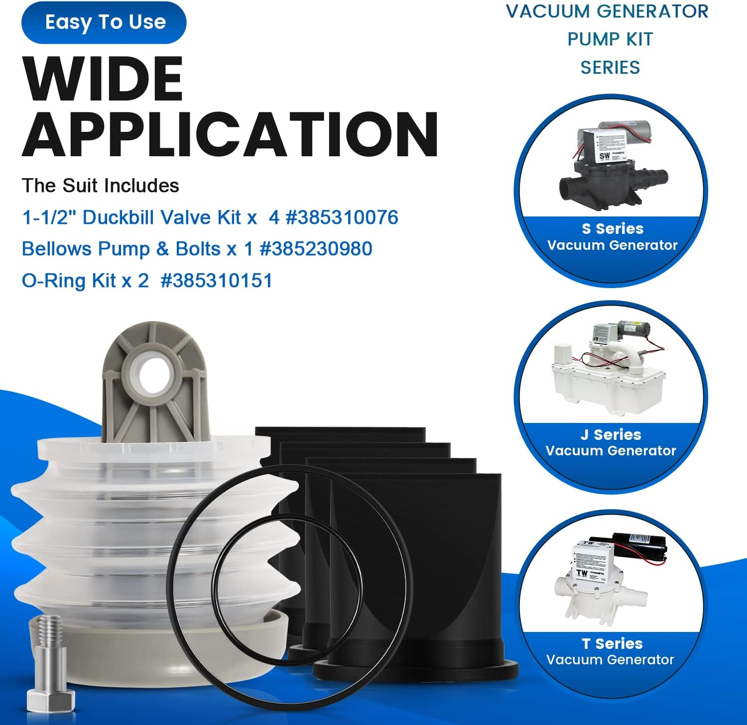 For Dometic 385230980 Pump Bellow Kit & 385310076 1-1/2'' Duckbill Valve Kit & 385310151 O-Ring Kit Replace for Dometic S, T, J, VHT, and VG Series Vacuum Pump Kit image number 6