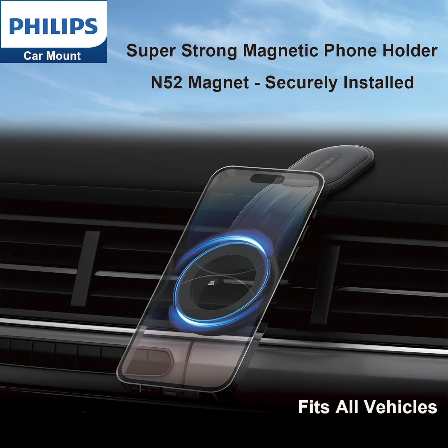 Philips Car Dashboard Phone Holder Stand Mount, Gravity Bracket, Secure, Adjustable, Long Arm, Bend Any Angle and Compatible with Iphone, Android, 4-7.2 Inch, Black image number 4