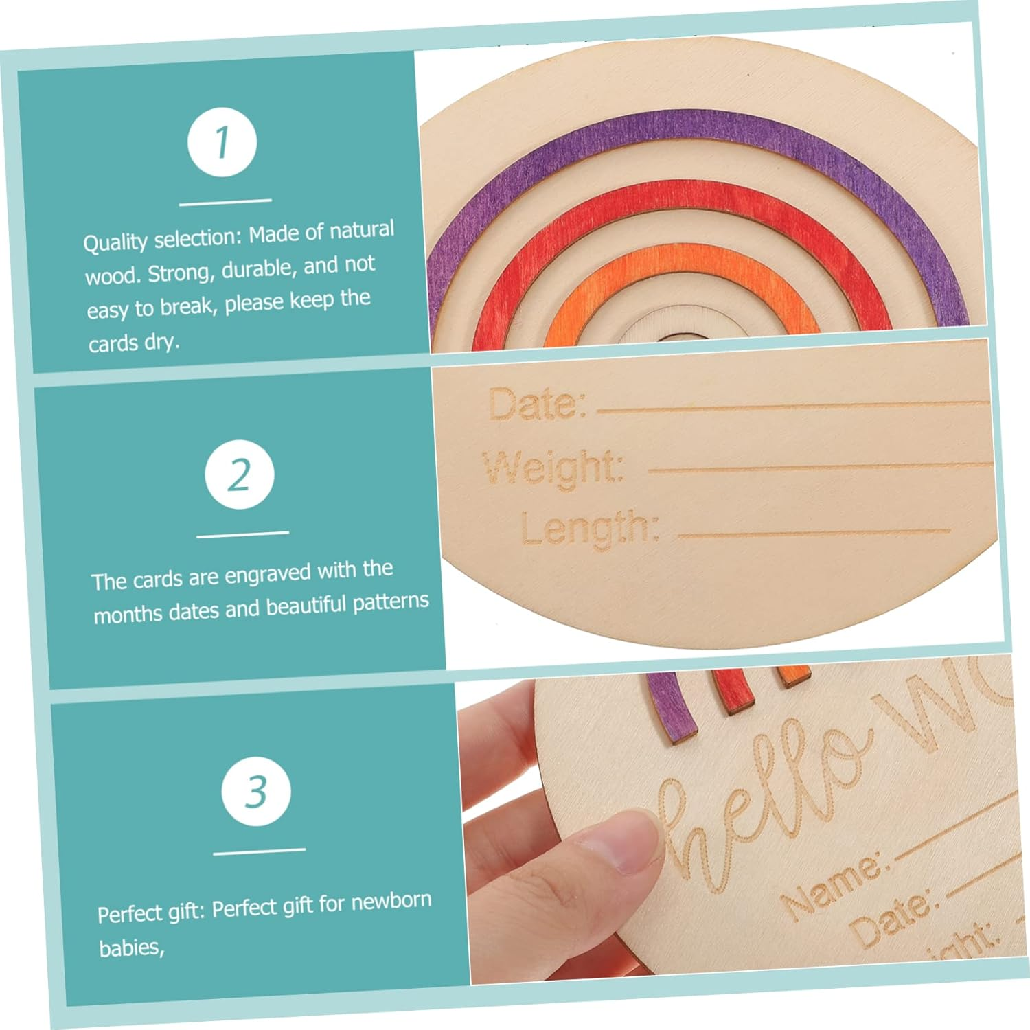 Milestone Cards Wooden Months Sign for Newborns Photography Prop Birth Announcement Discs for Boys Cherished Memory Keepsake image number 6