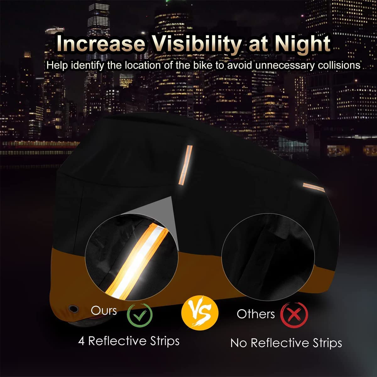 AUTOWT Motorcycle Cover, Xxx-Large Waterproof Motorbike Cover Outdoor Indoor Scooter Shelter Protection with 4 Reflective Strips for Harley Davidson, Honda, Suzuki, Kawasaki, Yamaha (3XL) image number 5