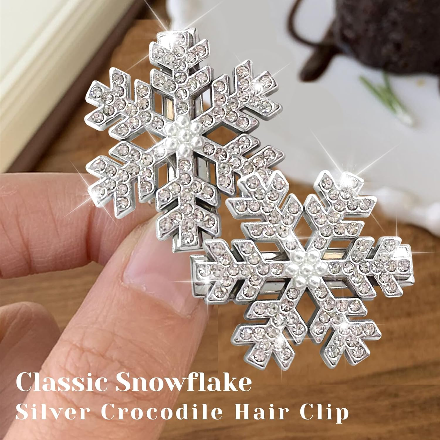 BUOKSLLY Pack of 8 Glittering Snowflake Hair Pins with Rhinestones, Christmas Hair Accessories with Rhinestones, Hair Clip Silver, Decoration for Women and Girls (Silver) image number 1