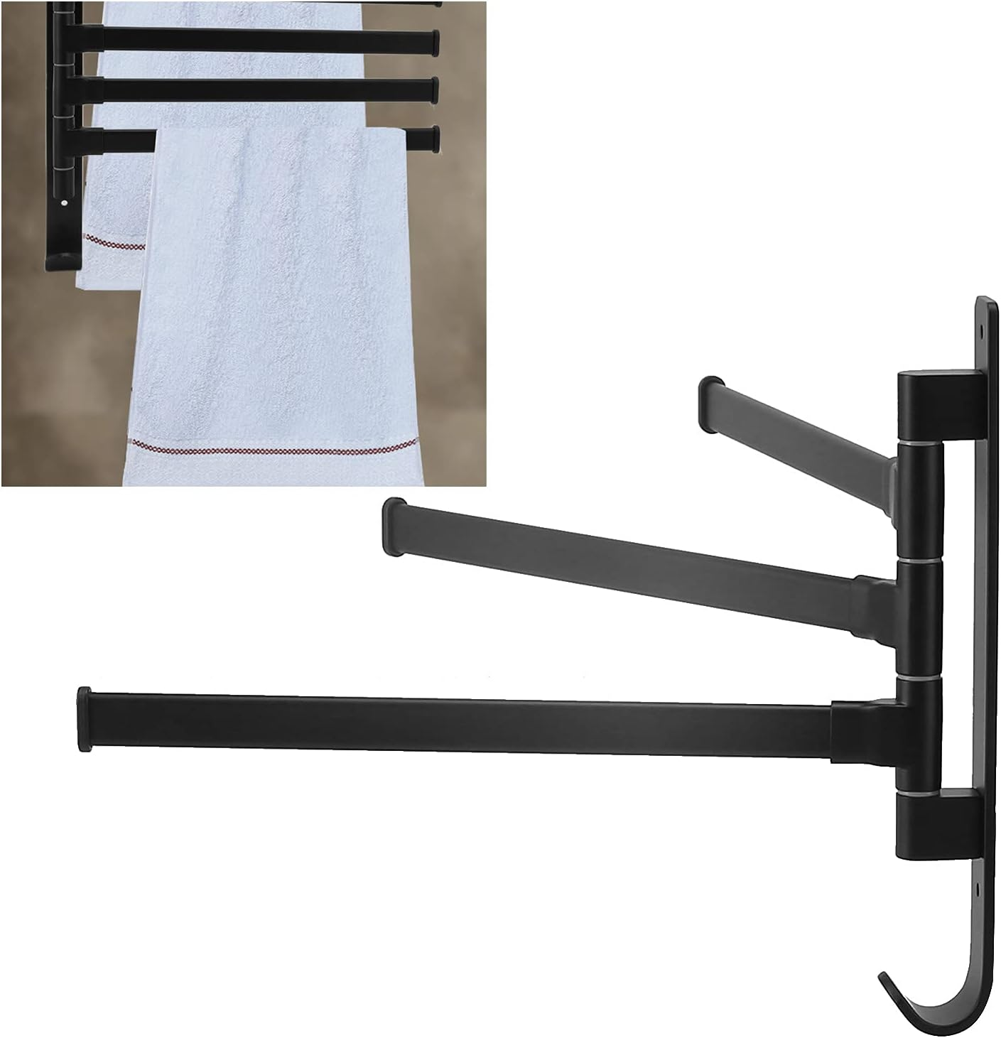Fttowel Bar 12.6 3 -Arm Towel Holder Wallmounted,Premium Space Aluminum, Matte Black, Shelf image number 4