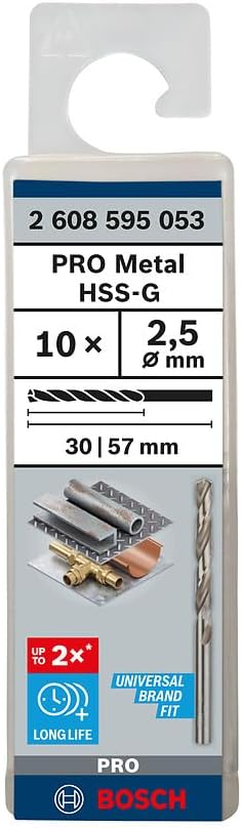 Bosch 2608595053 Din338 HSS-G Metal Drill Bit, 2.5Mm X 30Mm X 57Mm, Silver image number 4