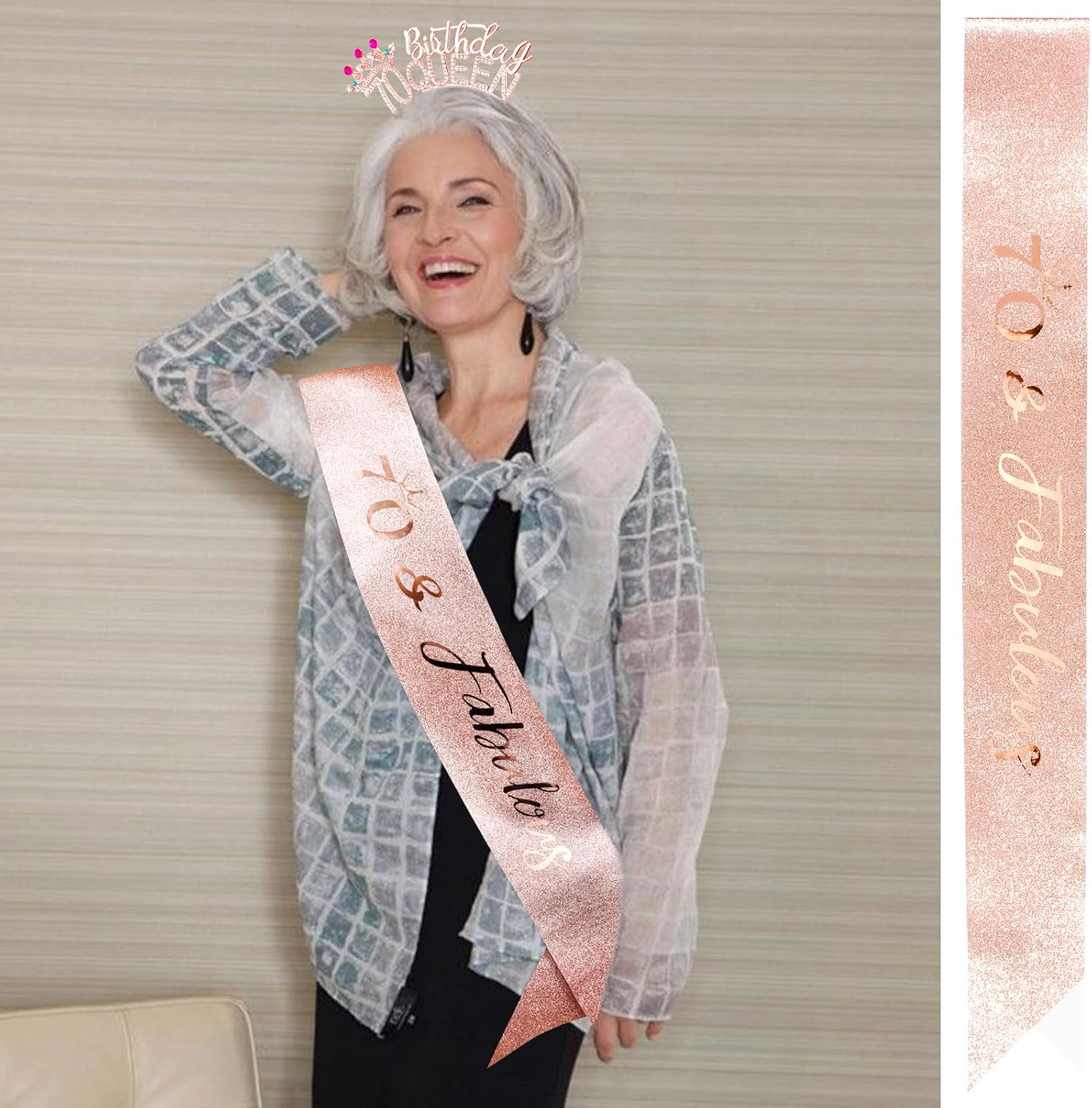 VELSCRUN 30Th 40Th 50Th 60Th 70Th 80Th 90Th Birthday Decorations for Women Birthday Queen Headband Birthday Tiaras Crowns for Women Fabulous Birthday Sash Mom Birthday Present Party Hair Accessories - 30Th Gold image number 4