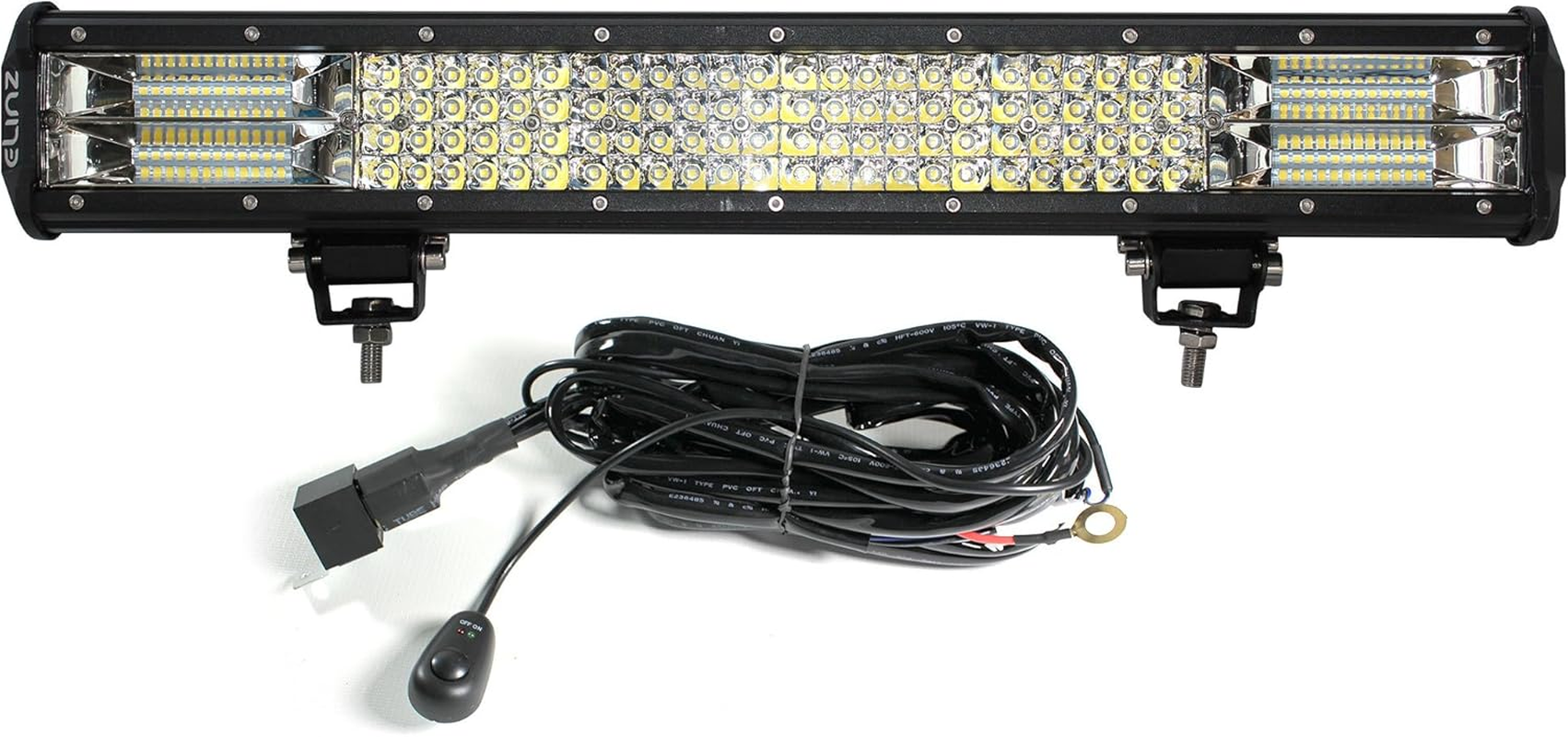 Elinz 20" LED Light Bar 4 Rows Work Driving Flood Spot Combo IP68 Waterproof Offroad 4WD, 50000Hrs Life, PC Lens, DT Plug Wire Harness, Brackets, 56080LM, 1Lux at 550M, Black Die-Cast Aluminum image number 2