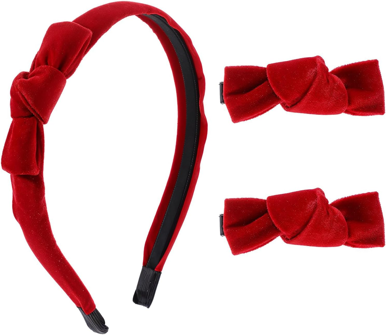 TELAIN Set of 3 Red Velvet Headband and Bows Set, Elegant Hair Accessories with Alligator Clips, Comfortable and Versatile for Stylish Looks image number 5